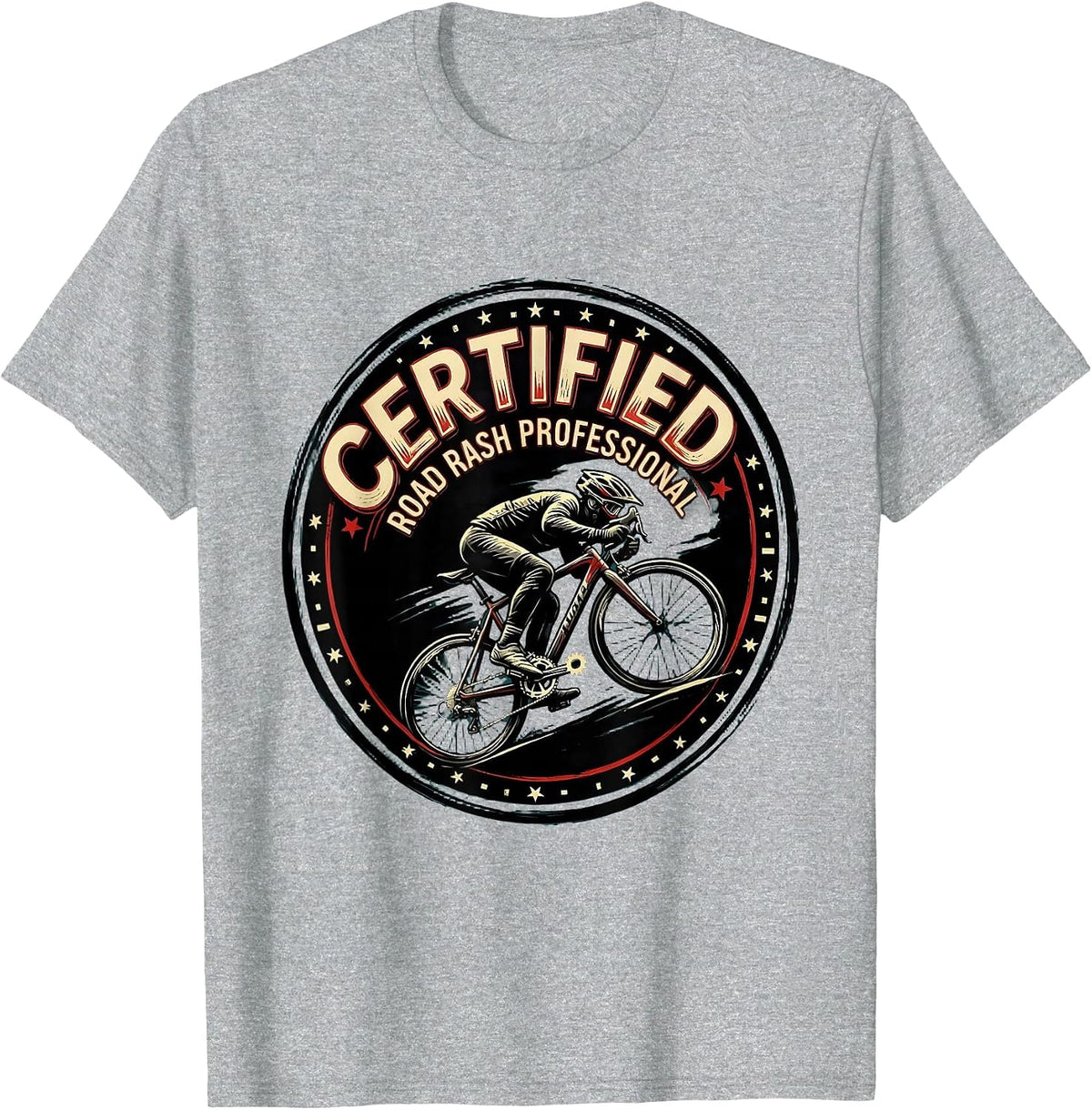 Men's Certified Road Rash Professional Funny Bicycle Cycling Humor T-Shirt - Heather Grey