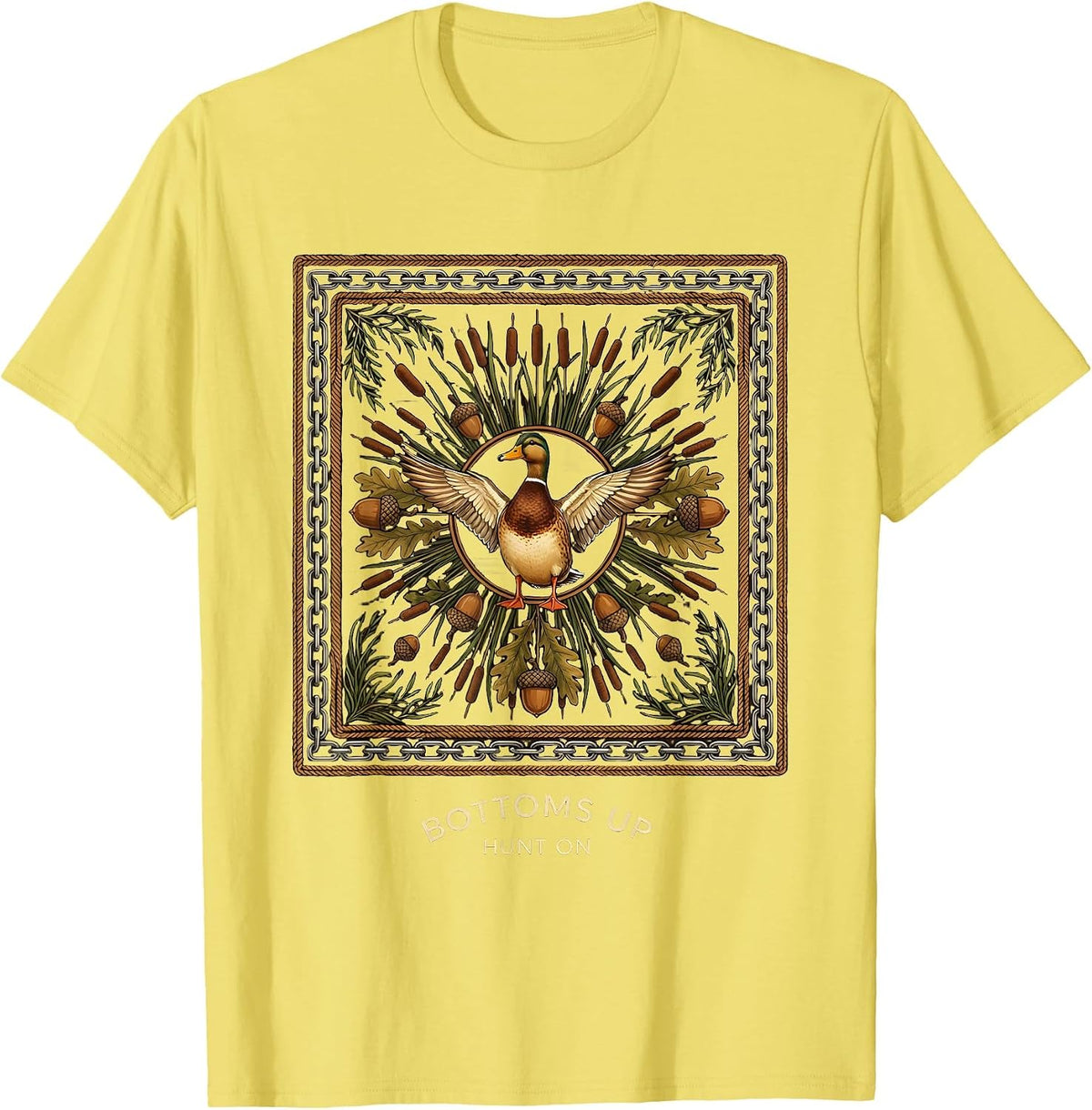 Men's Bottoms Up Hunt On Bottomland Camo Design T-Shirt - Lemon Yellow