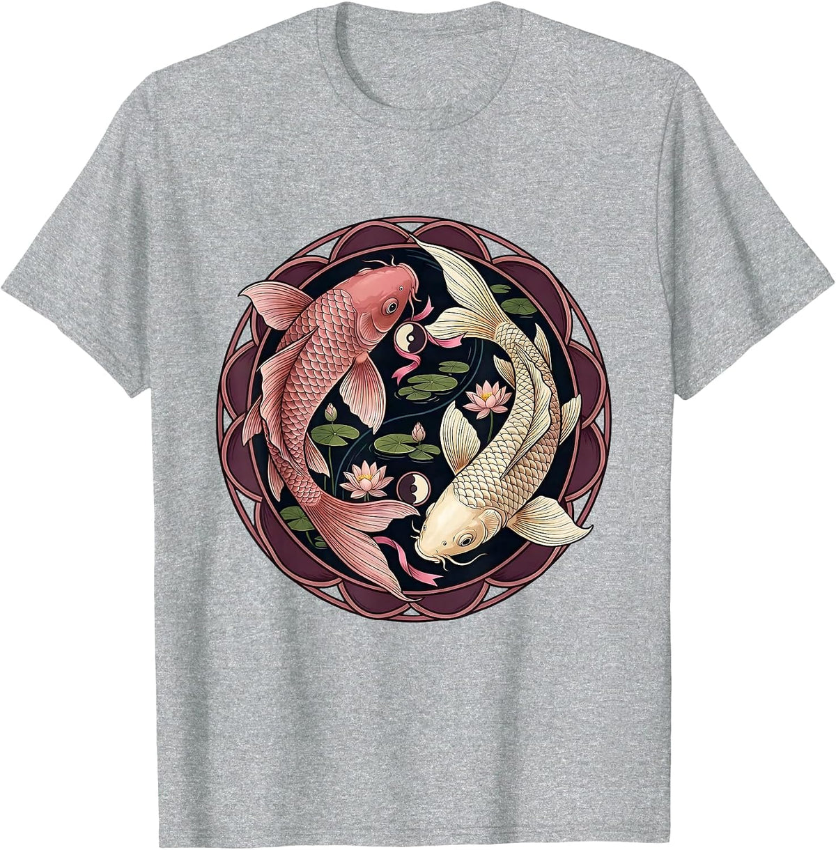 Men's Koi Fish Yin Yang Breast Cancer Awareness T-Shirt - Heather Grey