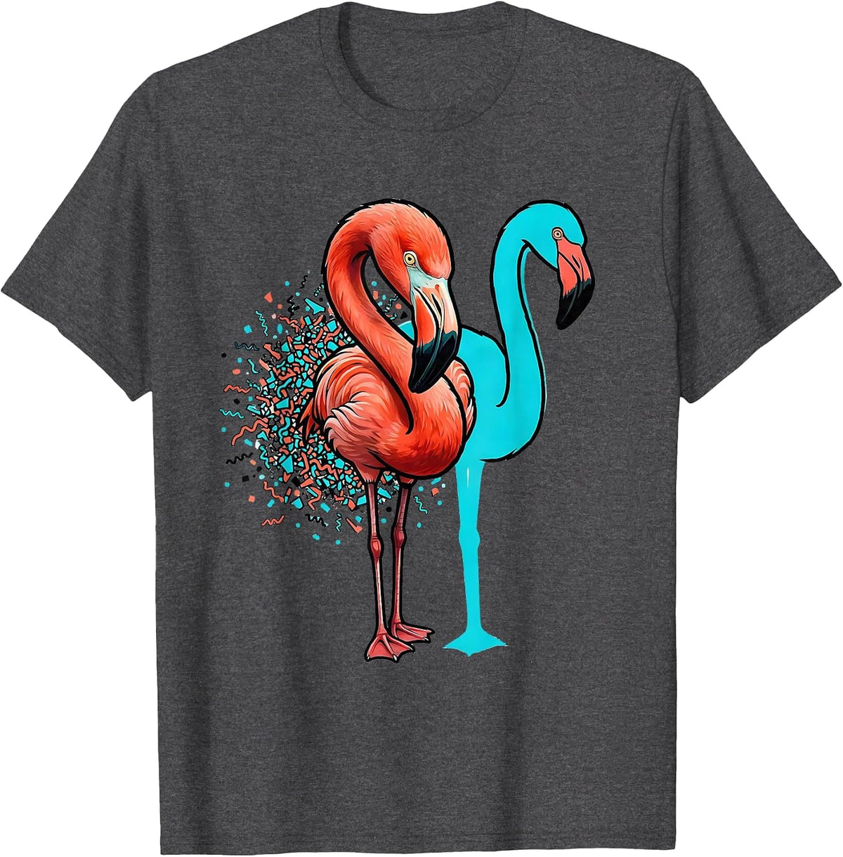 Men's Pink Flamingo Hook Gesture Memphis Postmodern Bird Lover T-Shirt - Dark Heather Grey