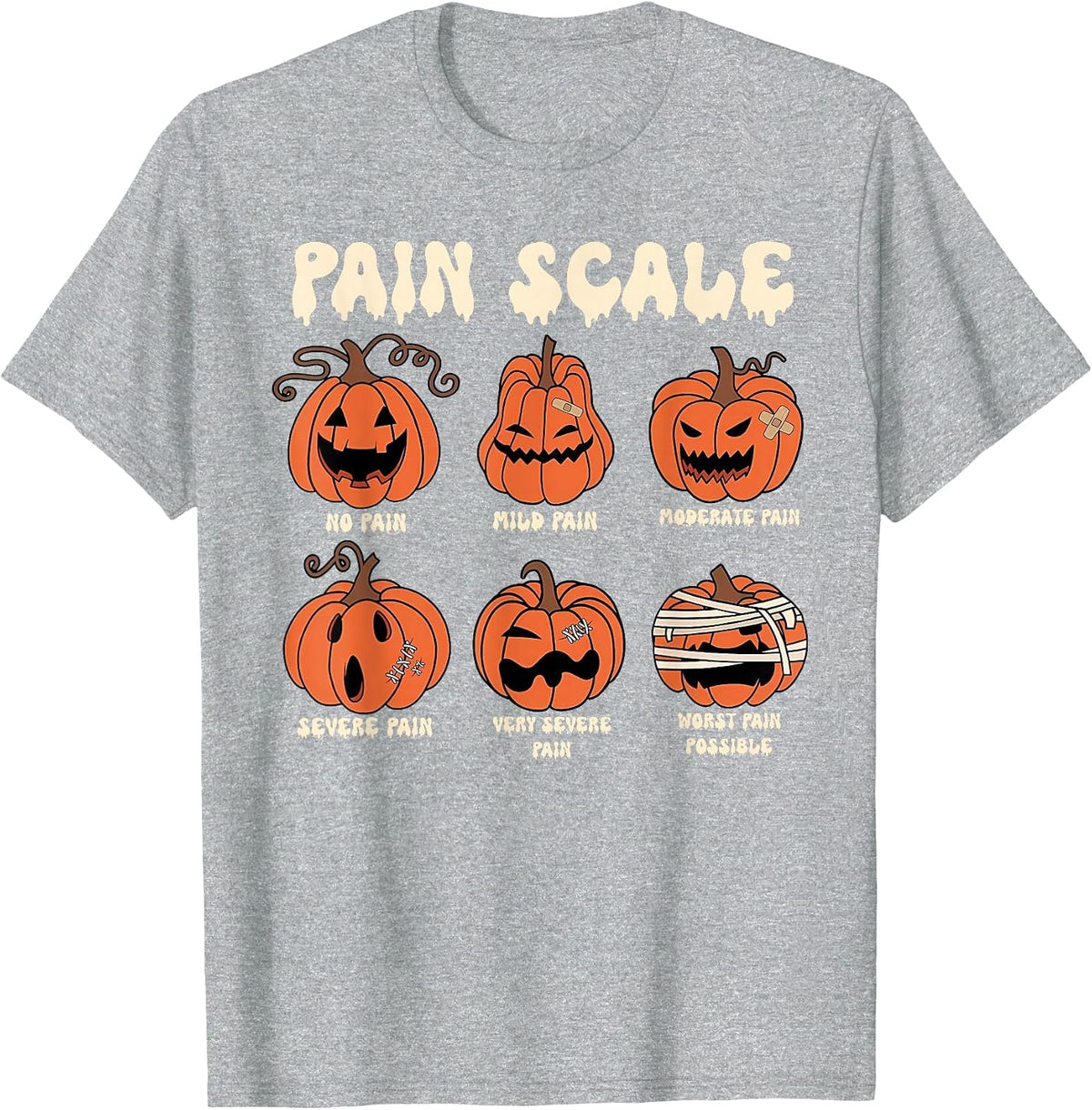 Pain Scale Spooky Pumpkin Fall Halloween Trauma Nurse Triage T-Shirt - Heather Grey