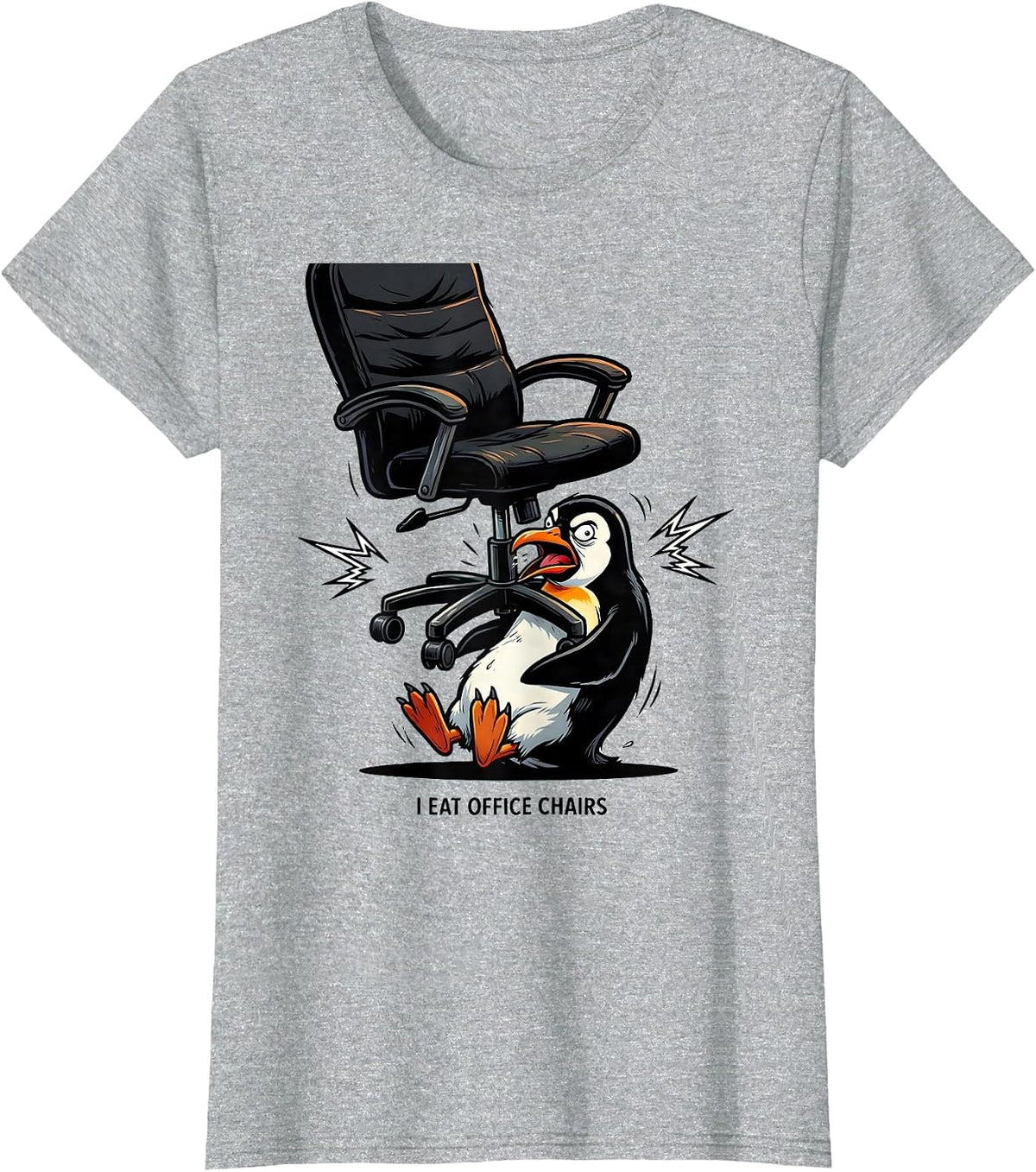 Women's I Eat Office Chairs Funny Penguin Absurdist Meme Gen Z T-Shirt - Heather Grey