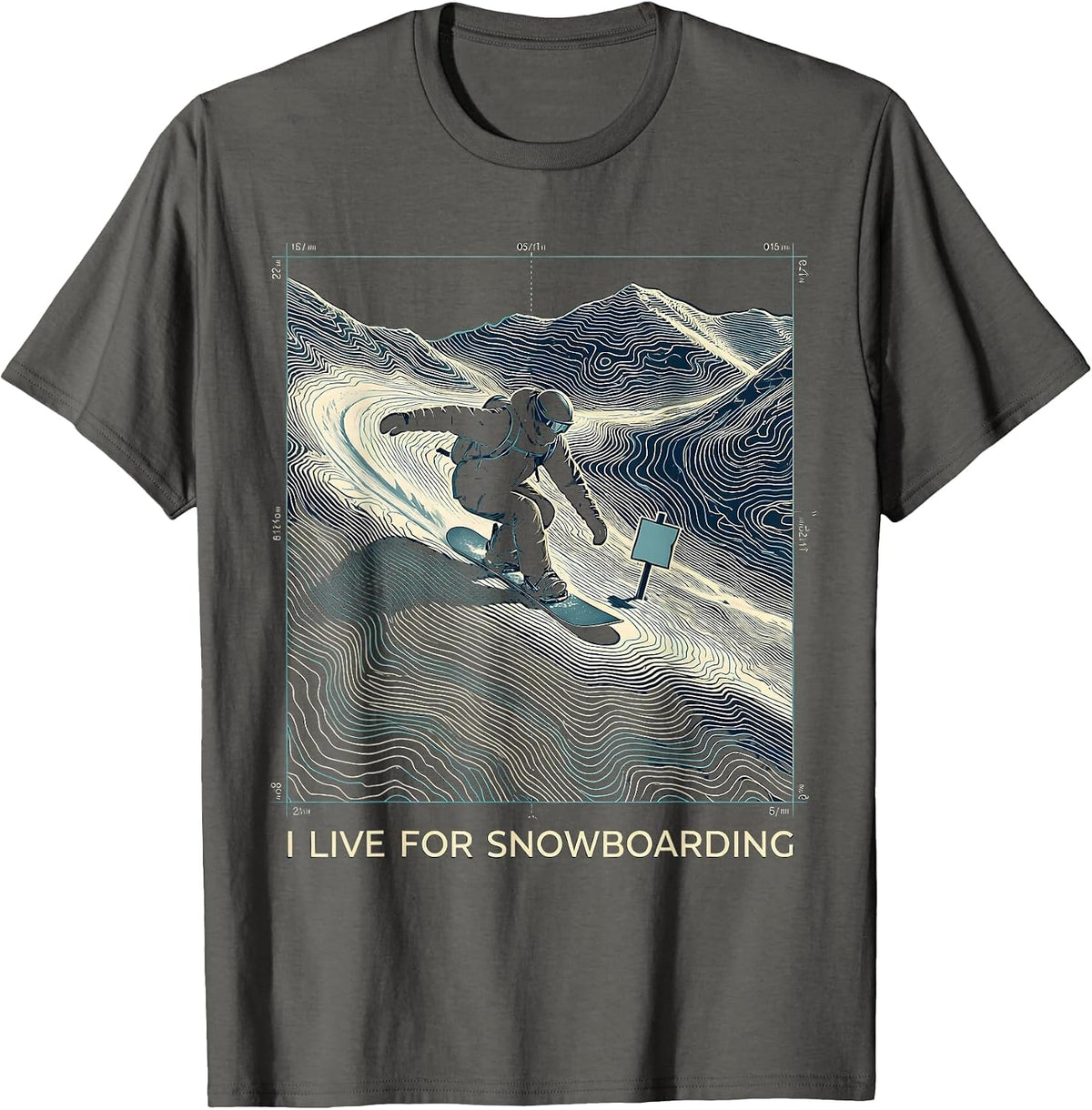 I Live For Snowboarding Topographic Contour Snowboarder Gift T-Shirt - Asphalt Grey