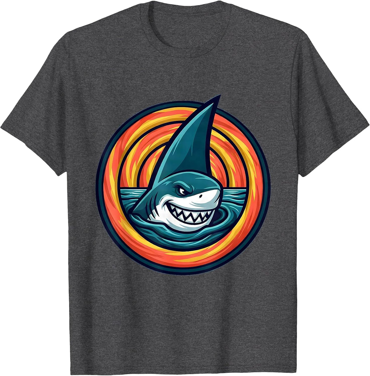 Men's Boys Tie Dye Shark Fin Color Wave Graphic T-Shirt - Dark Heather Grey