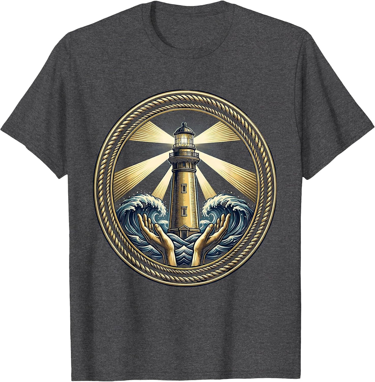 Social Worker Lighthouse Stormy Waves Graphic T-Shirt - Dark Heather Grey