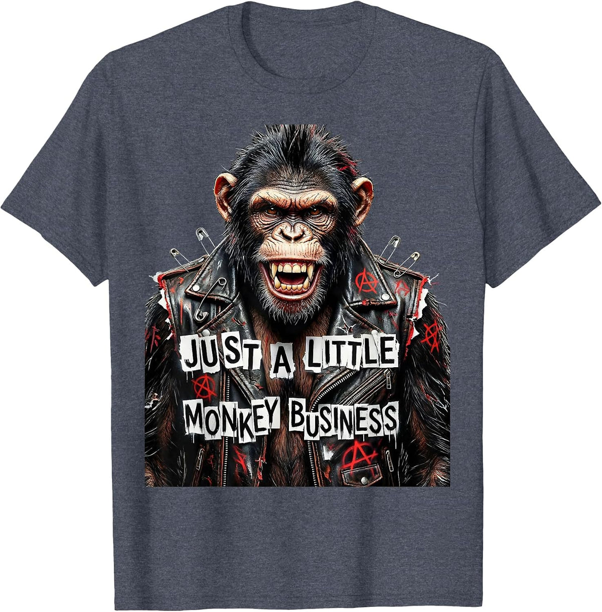Just a Little Monkey Business Fun Primate Design T-Shirt - Heather Blue