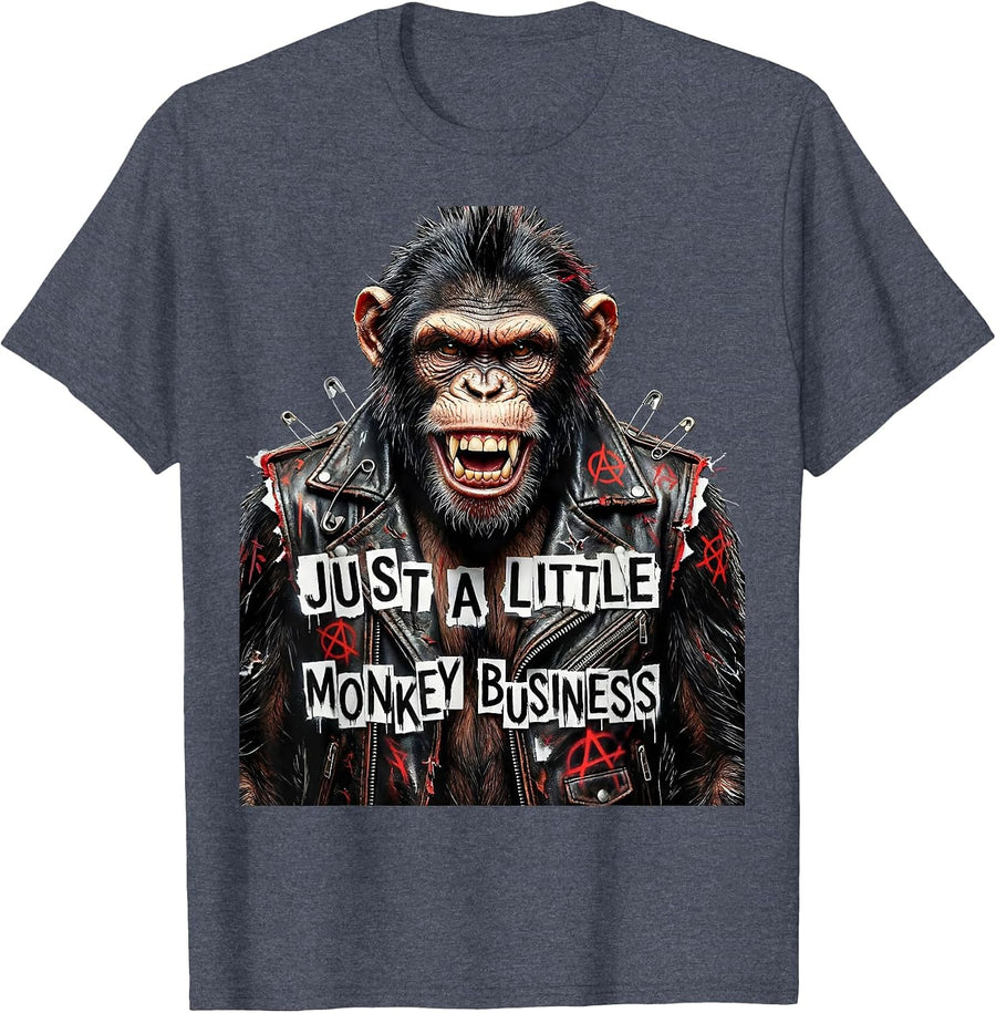 Just a Little Monkey Business Fun Primate Design T-Shirt - Heather Blue
