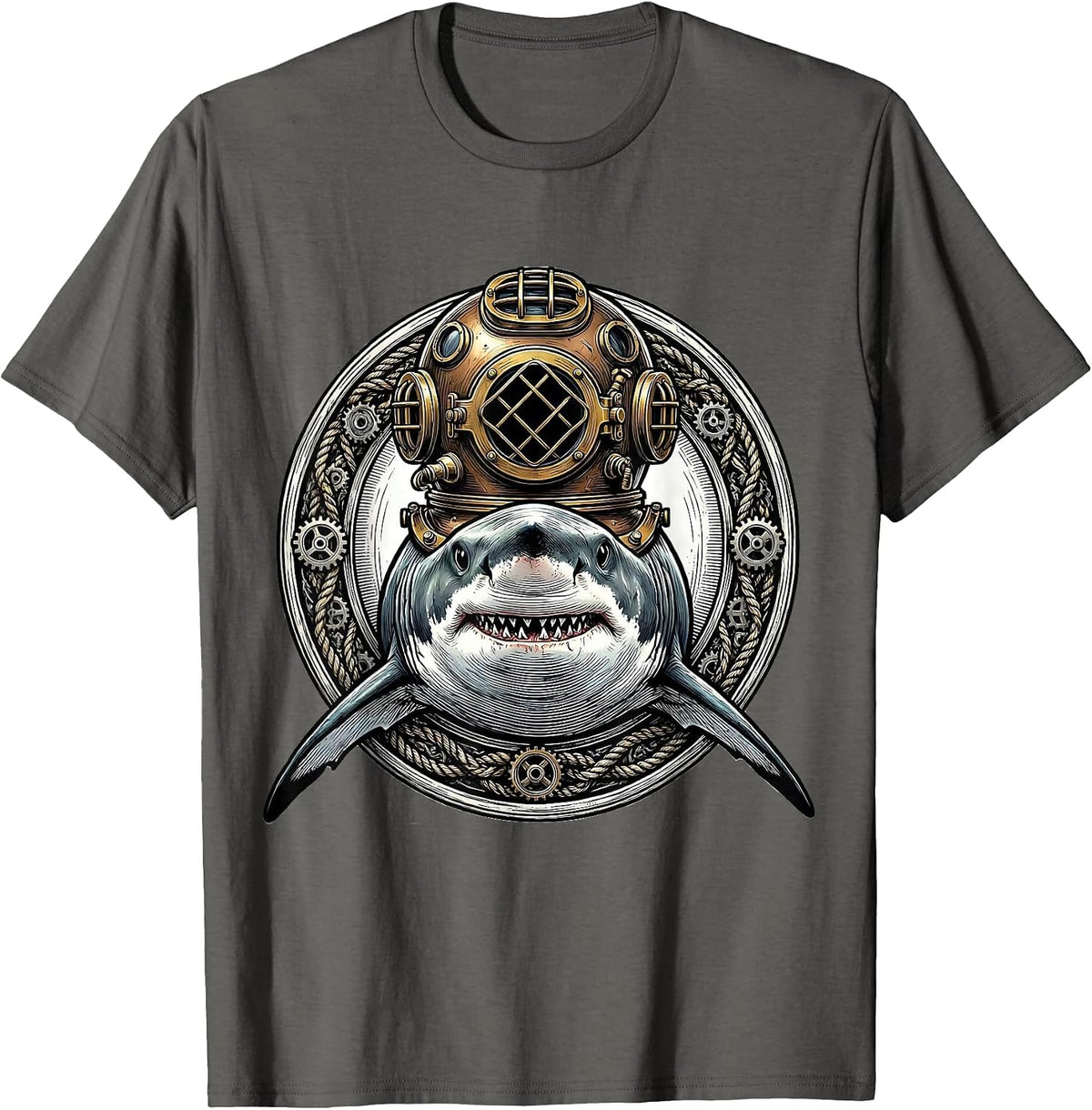 Men's Shark in Vintage Diving Helmet Graphic T-Shirt - Asphalt Grey