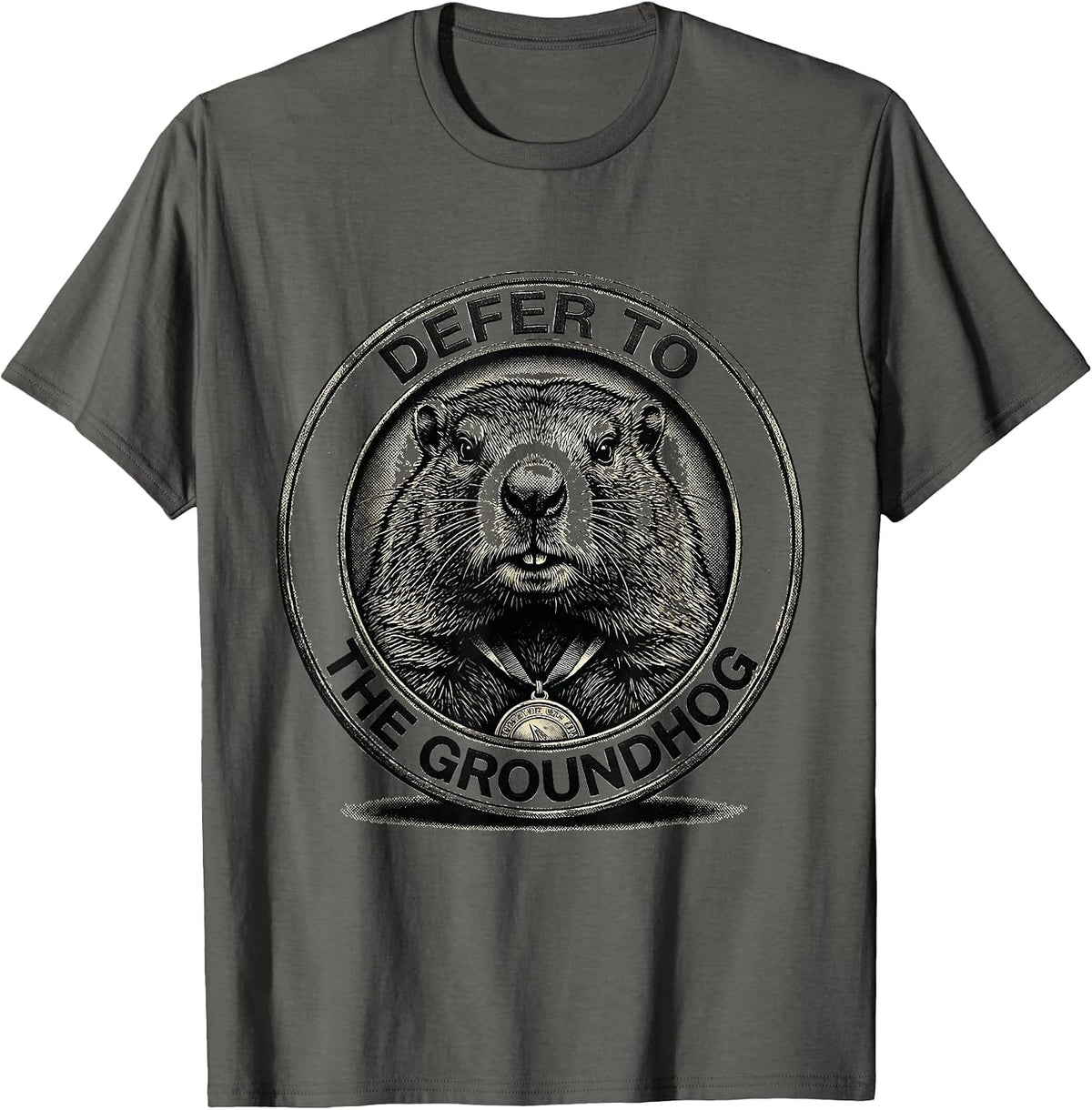 Men's Defer To The Groundhog Funny Groundhog Day Weather Humor T-Shirt - Asphalt Grey