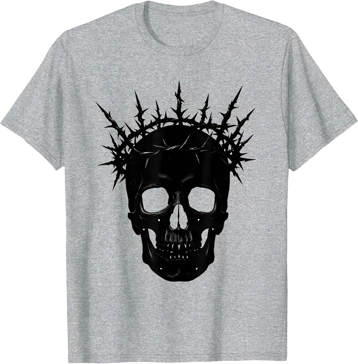 Men's Skull with Rusted Iron Thorn Crown Graphic T-Shirt - Heather Grey