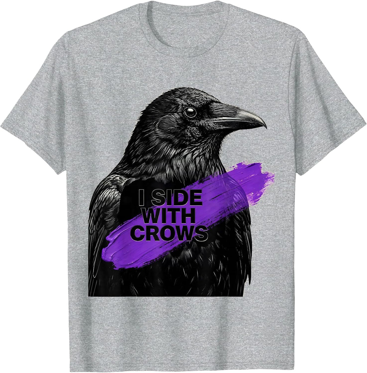 Men's I Side With Crows Bold Bird Lover Design T-Shirt - Heather Grey