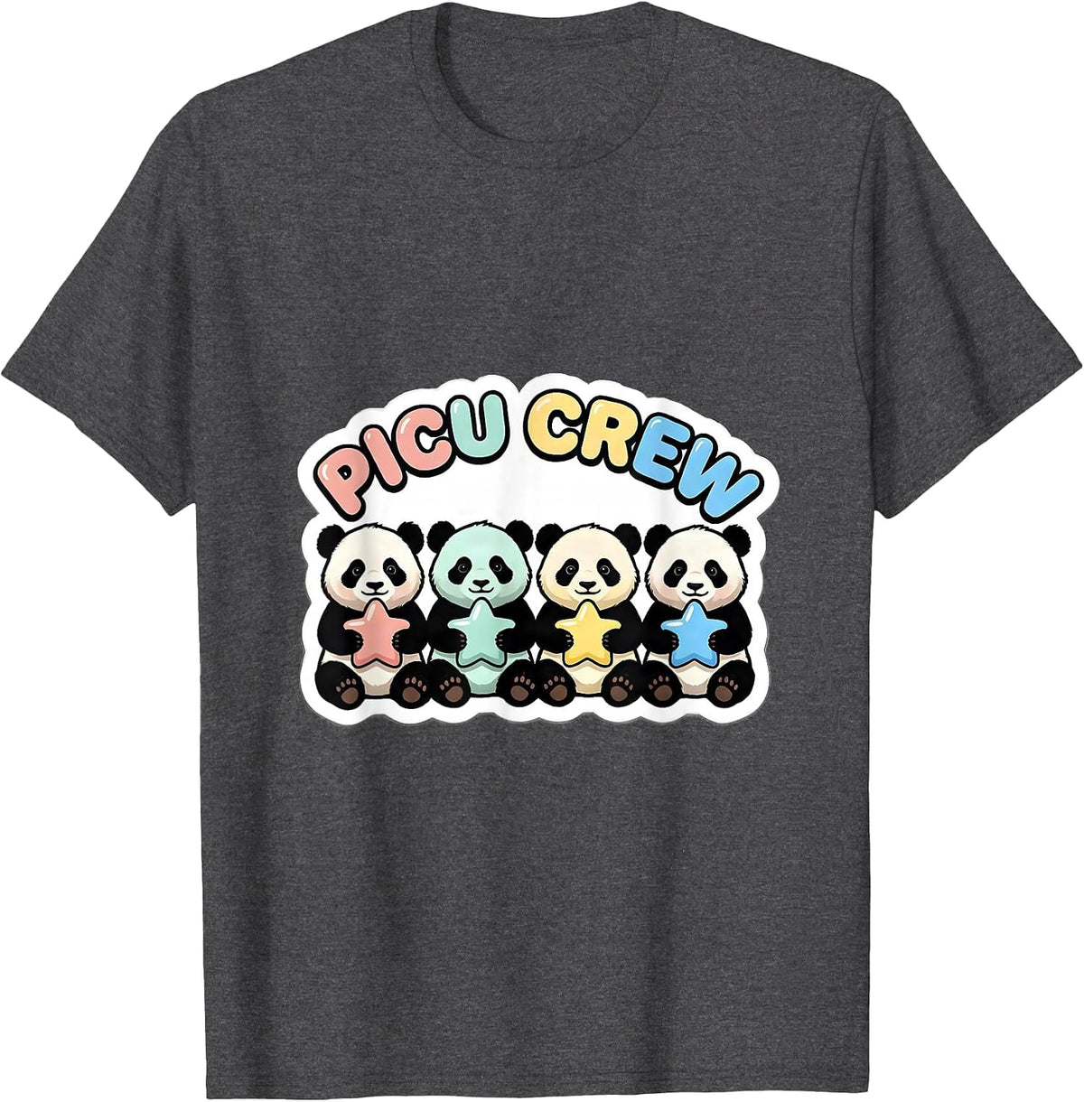 Men's PICU Crew Cute Panda Cub Pediatric Nurse Practitioner Crew T-Shirt - Dark Heather Grey