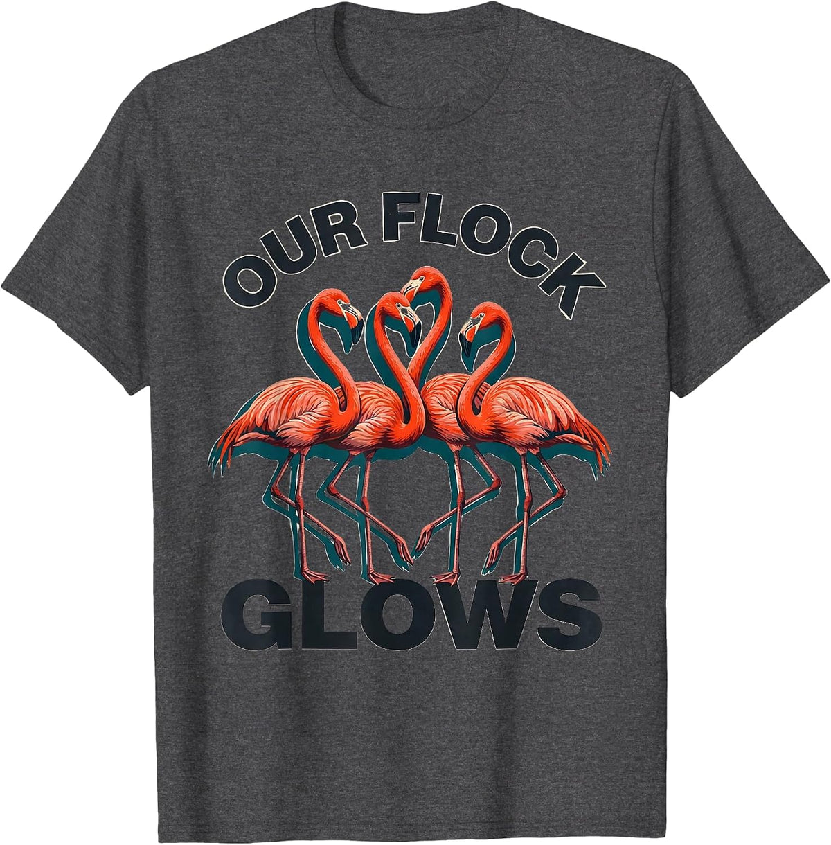 Men's Our Flock Glows Funny Flamingo Lover Novelty T-Shirt - Dark Heather Grey