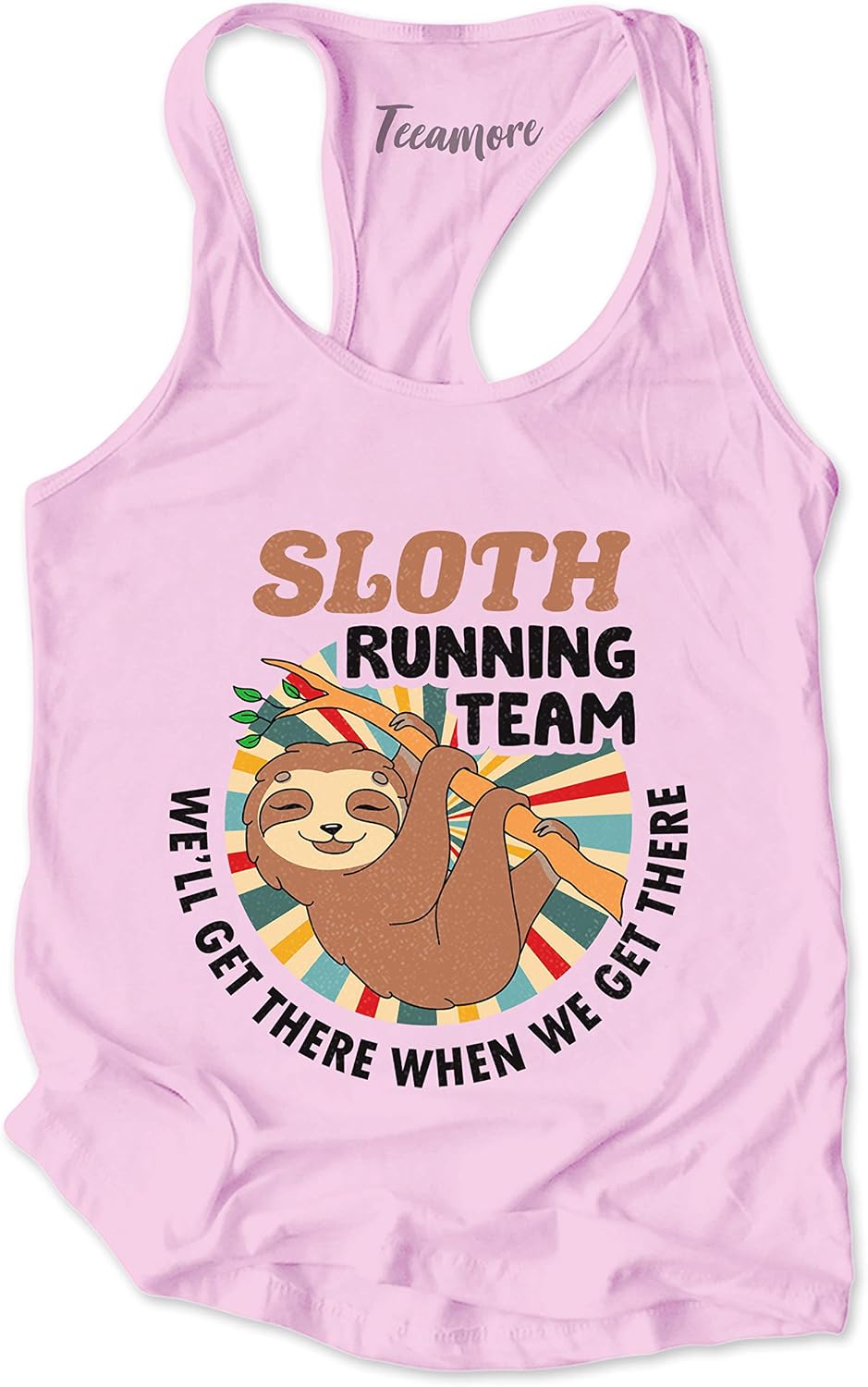 Vintage Retro Sloth Running Team We'll Get There Funny Lazy Sloth T-Shirt - Womens Racer Tank - Lilac