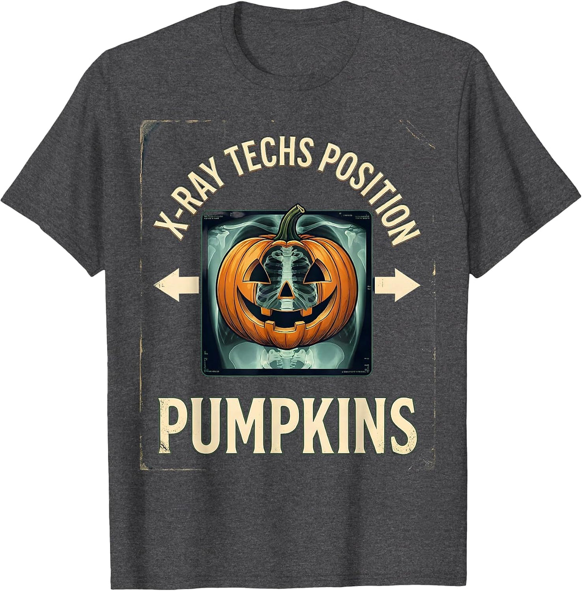 Men's X-Ray Techs Position Pumpkins Vintage Radiology Tech T-Shirt - Dark Heather Grey