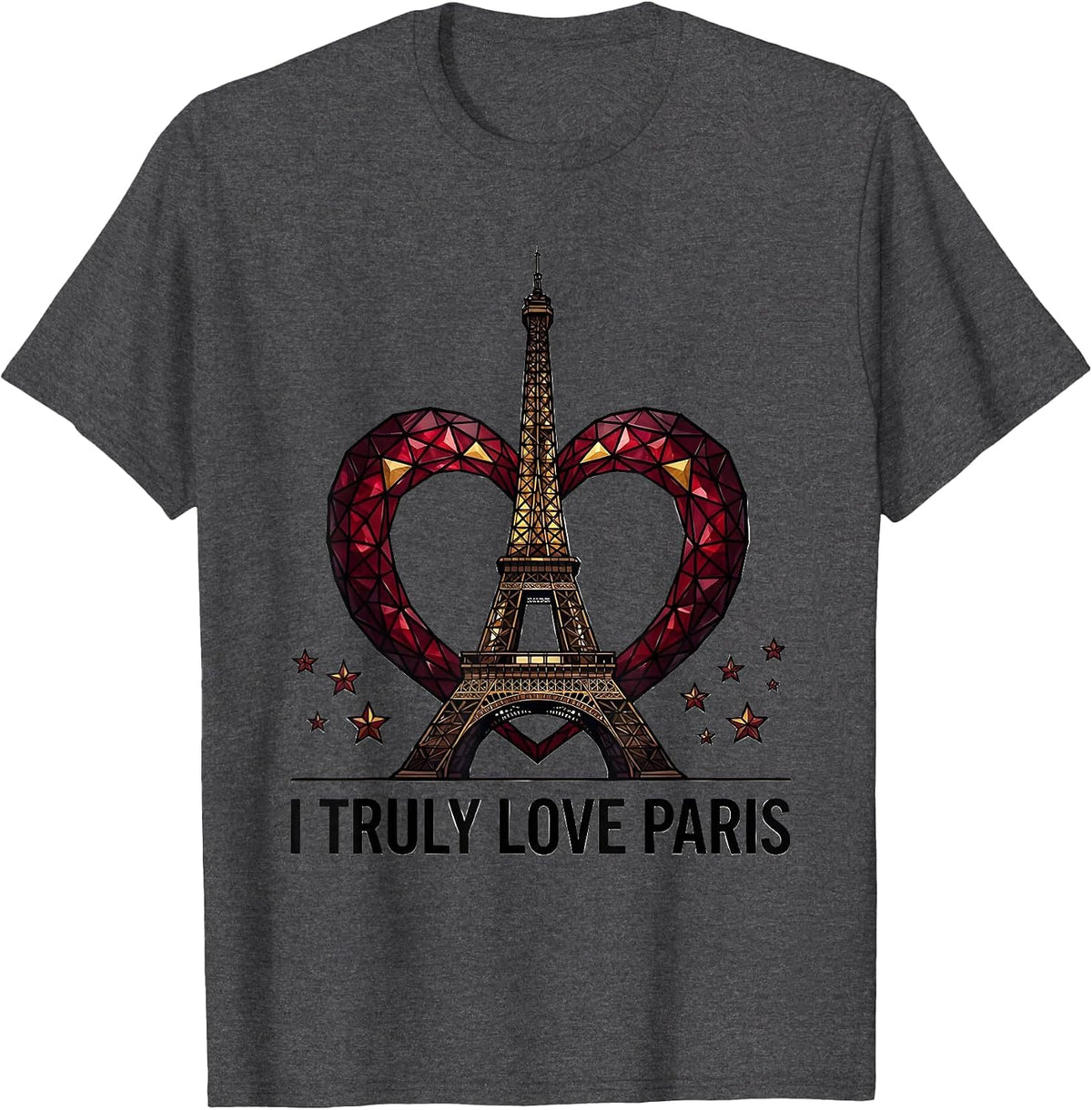 I Truly Love Paris Stained Glass Eiffel Tower Travel T-Shirt - Dark Heather Grey