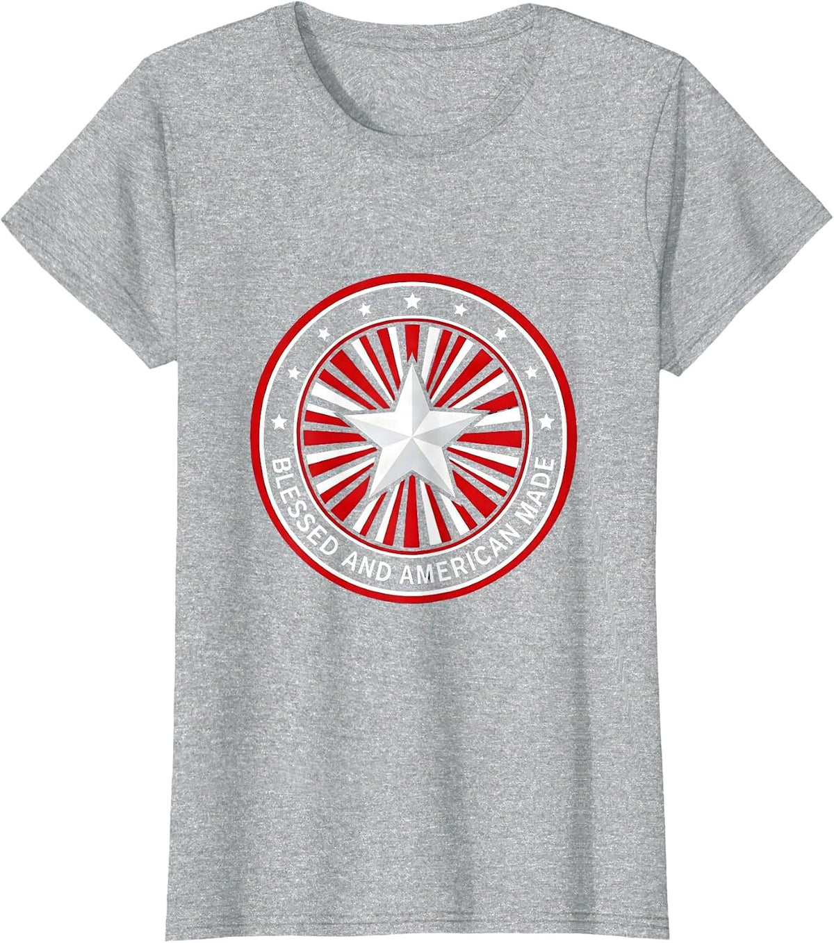 Blessed and American Made Red White and Blue Design T-Shirt - Heather Grey