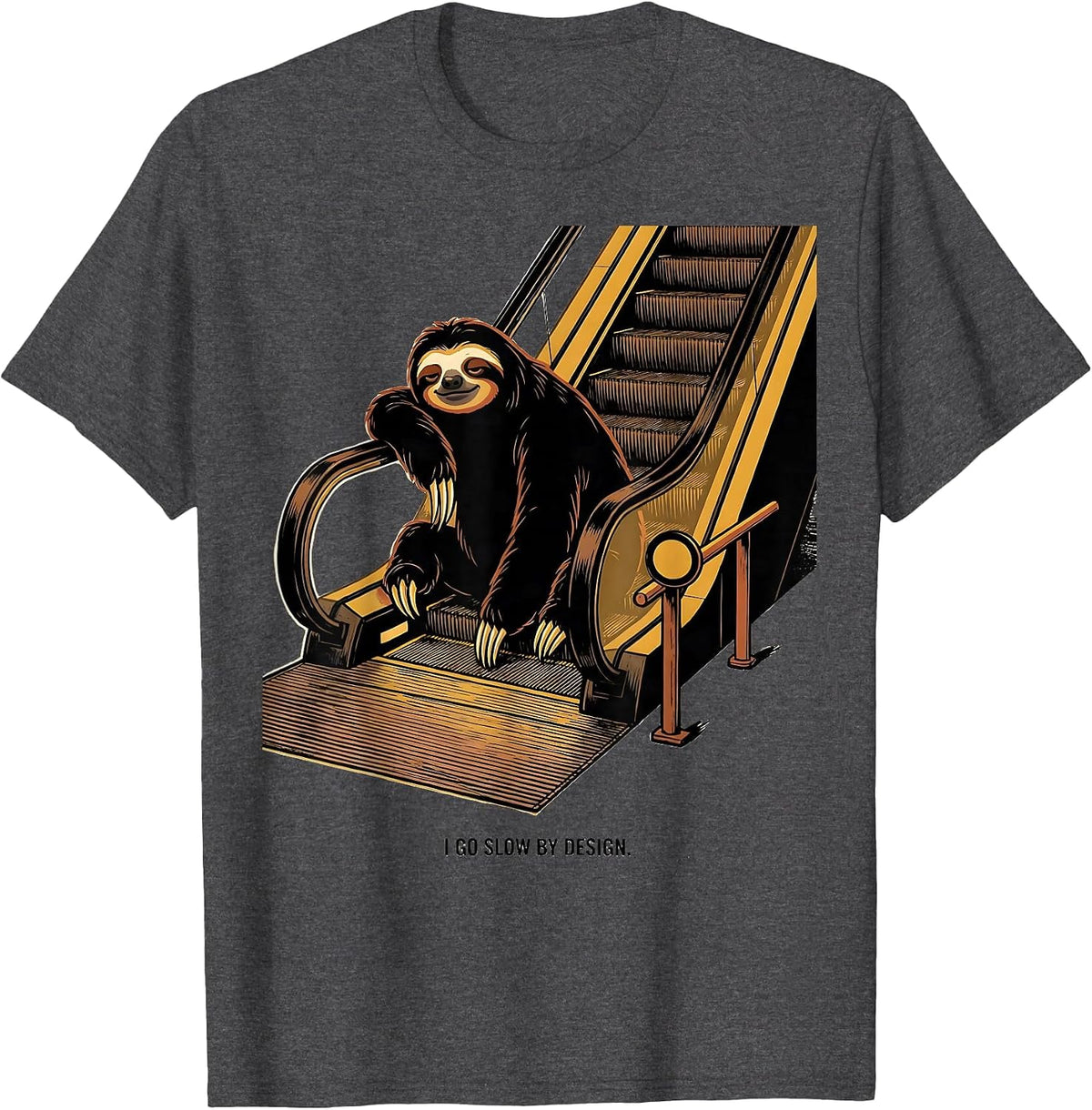 Men's I Go Slow By Design Funny Sloth Humor Gift for Sloth Lovers T-Shirt - Dark Heather Grey