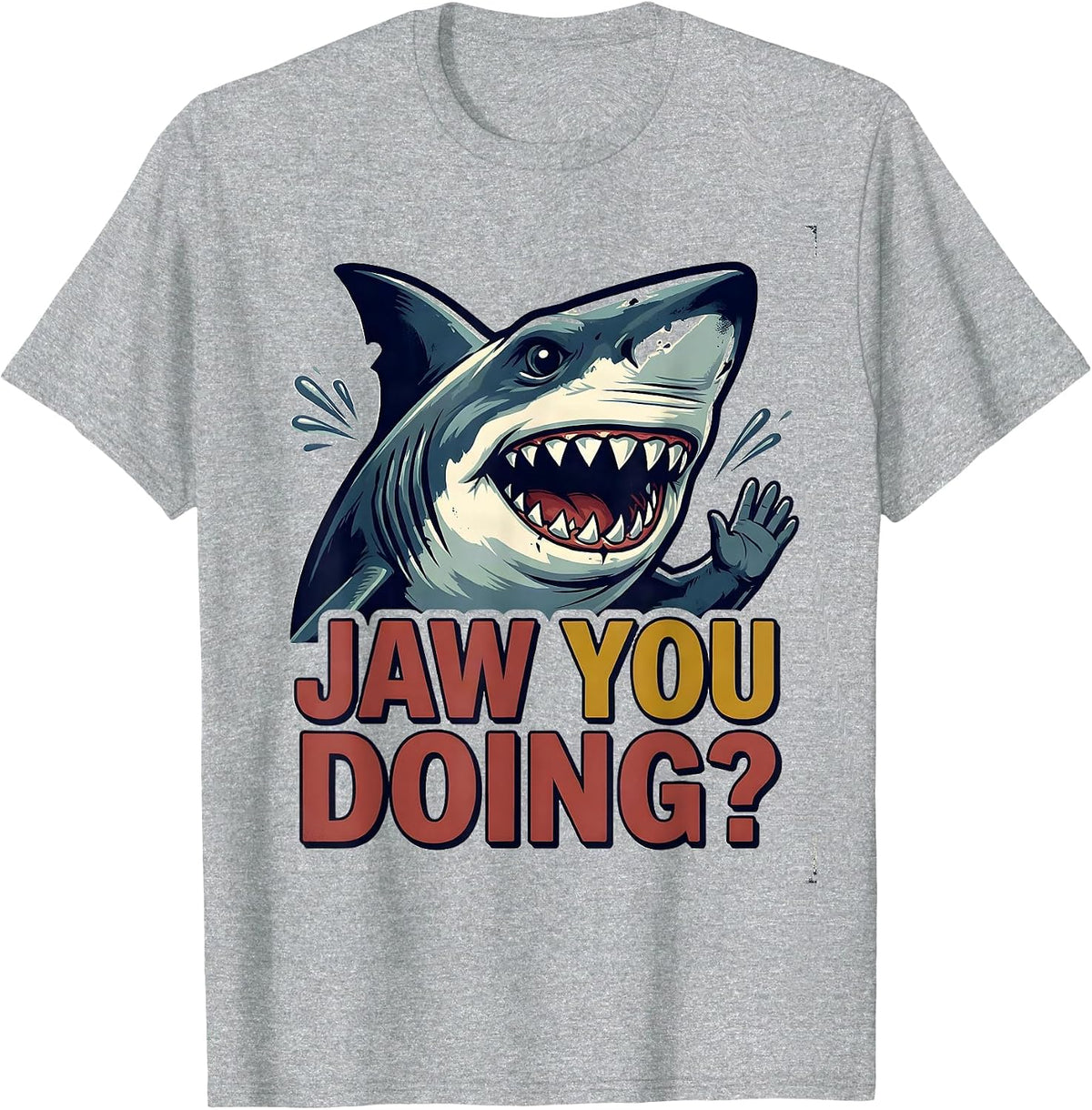 Men's Jaw You Doing? Vintage Funny Shark Lover Ocean Animal Humor T-Shirt - Heather Grey