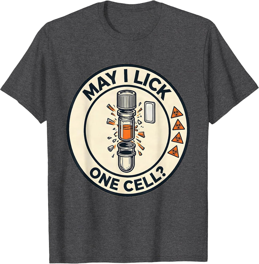 Men's May I Lick One Cell Funny Periodic Table Chemistry Teacher T-Shirt - Dark Heather Grey
