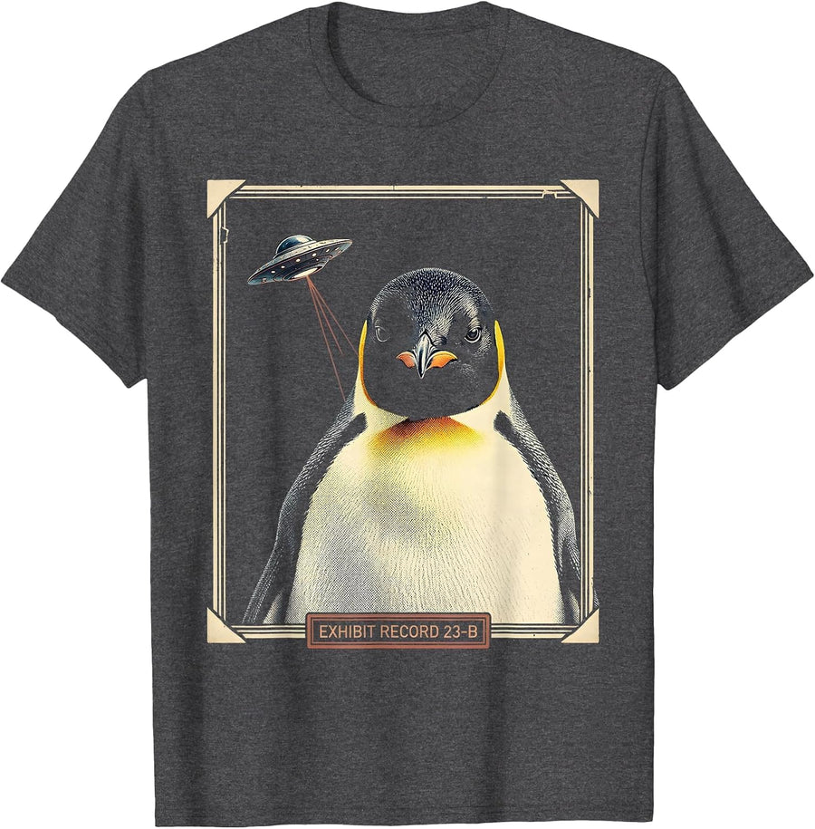 Men's Exhibit Record 23-B Vintage Penguin Alien Abduction Selfie T-Shirt - Dark Heather Grey