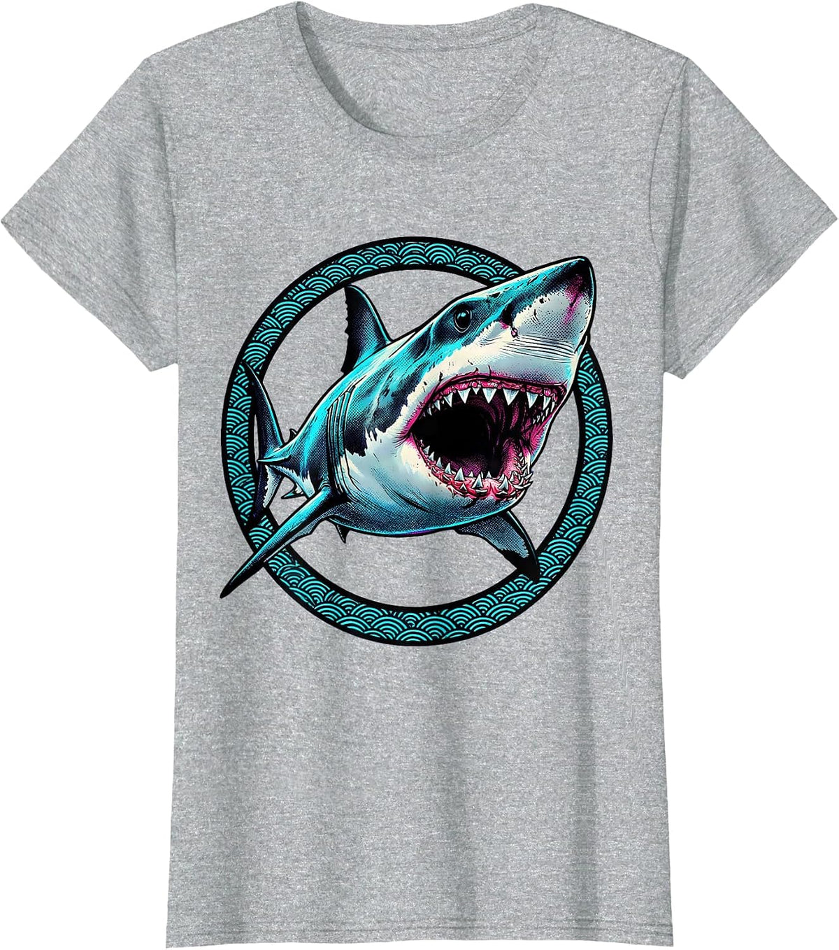 Deep Sea Shark Bioluminescent Glow Design T-Shirt - Heather Grey
