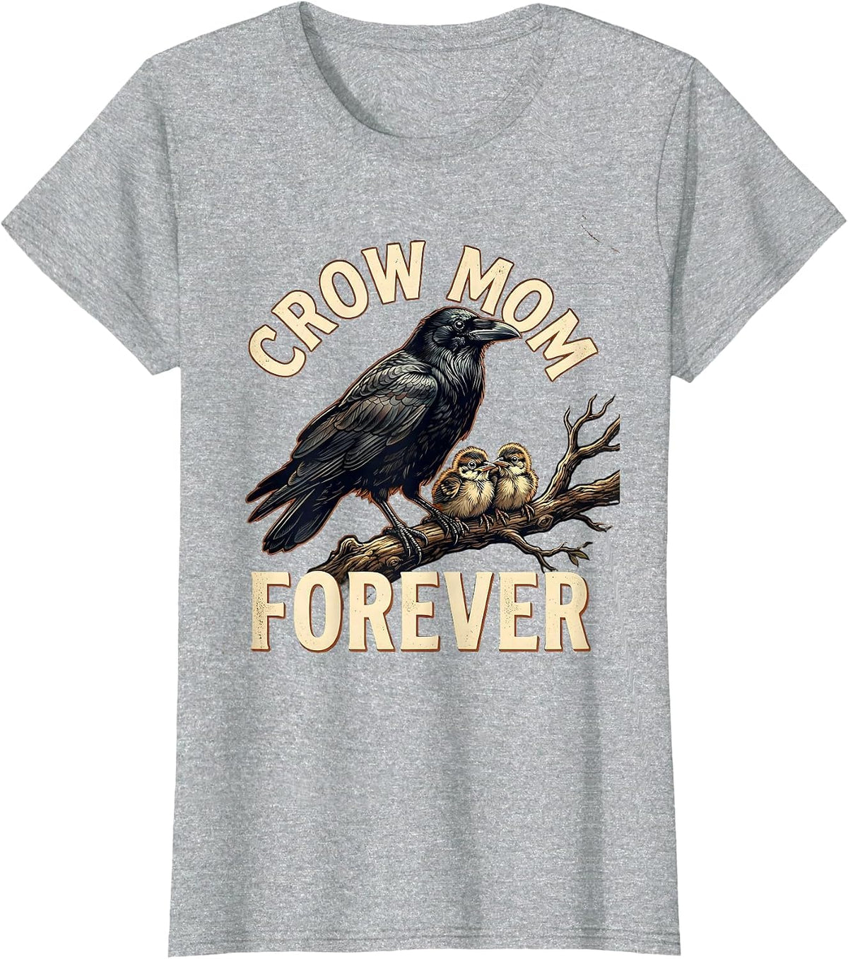 Women's Crow Mom Forever Bird Lover Graphic Design T-Shirt - Heather Grey