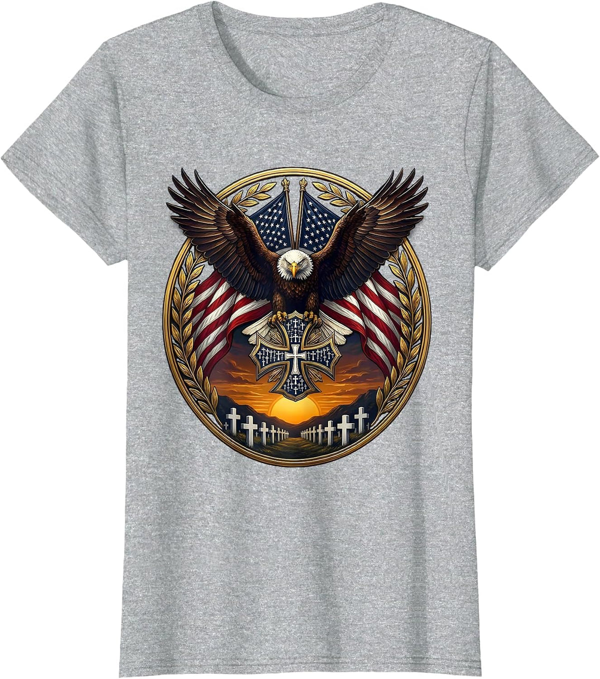 Memorial Crosses at Dusk Veteran Tribute T-Shirt - Heather Grey