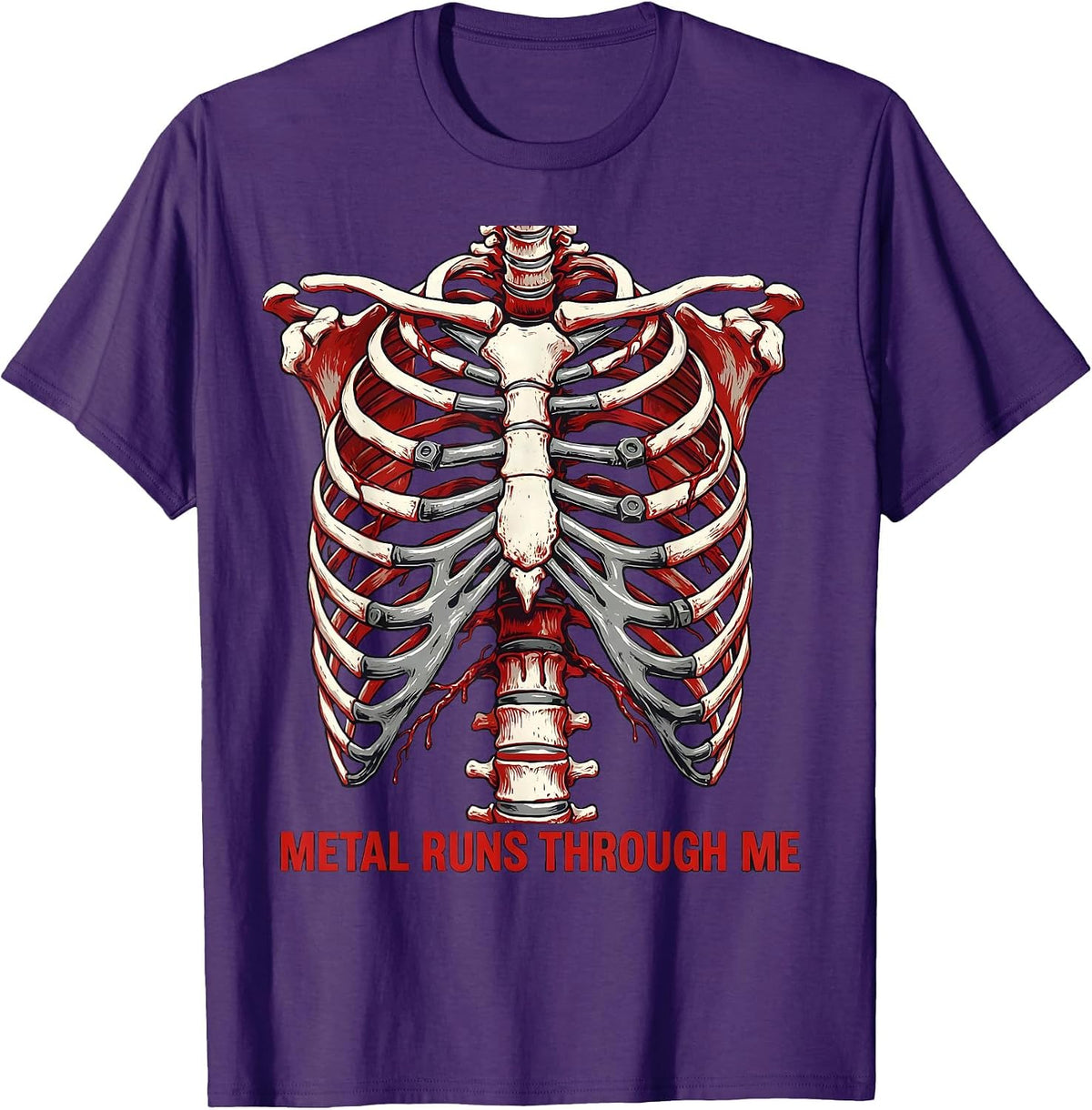 Men's Metal Runs Through Me Bold Band Music Design T-Shirt - Purple