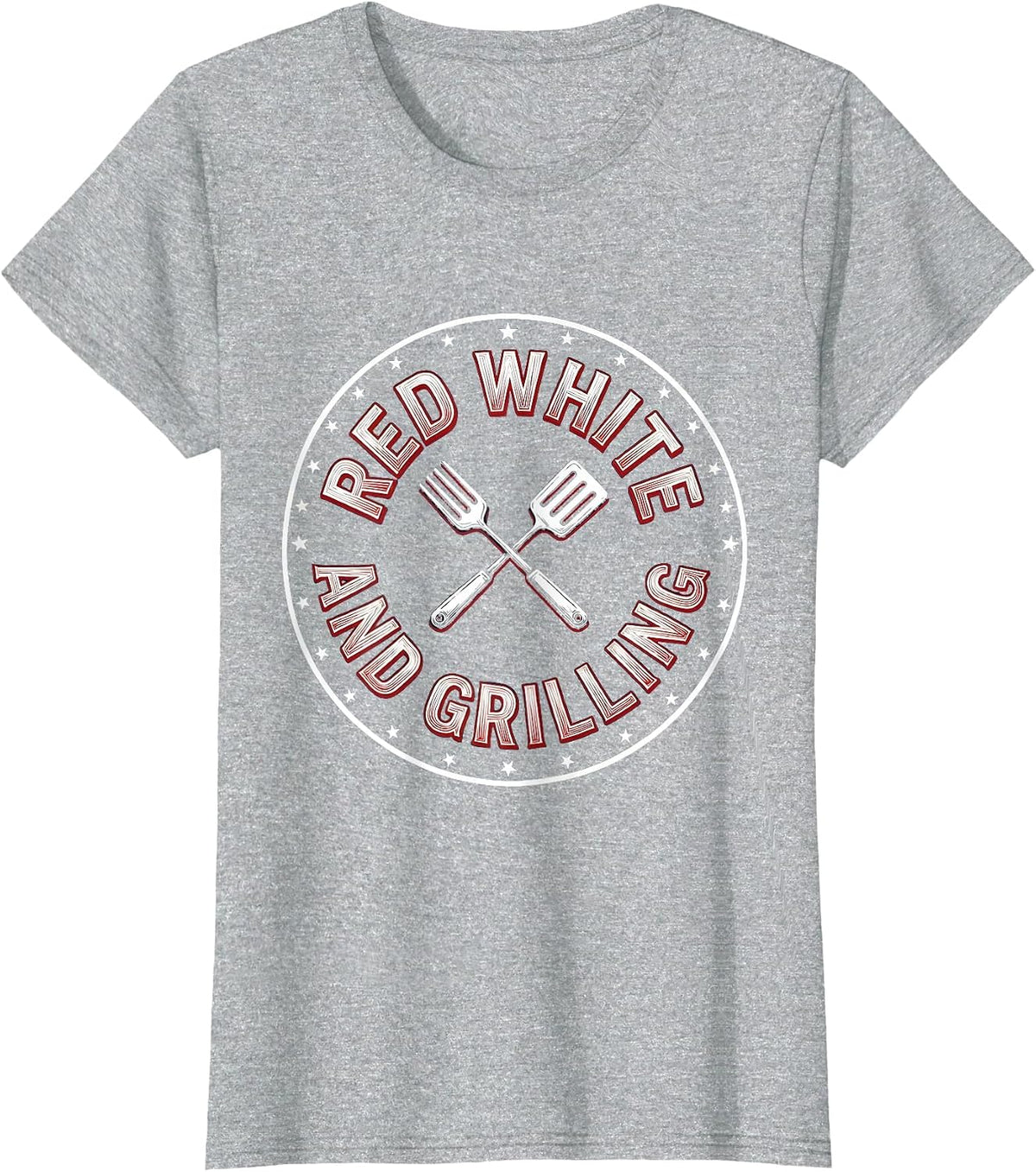 Red White and Grilling July 4th BBQ Design T-Shirt - Heather Grey