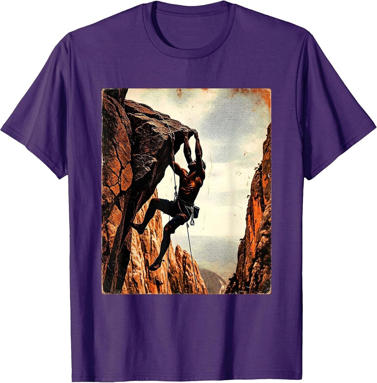 Rock Climber Reaching Summit Graphic Tee T-Shirt - Purple