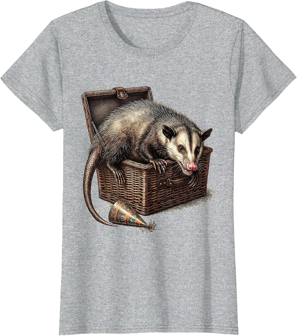 Opossum Picnic Basket Deadpan Animal Meme Humor T-Shirt - Heather Grey