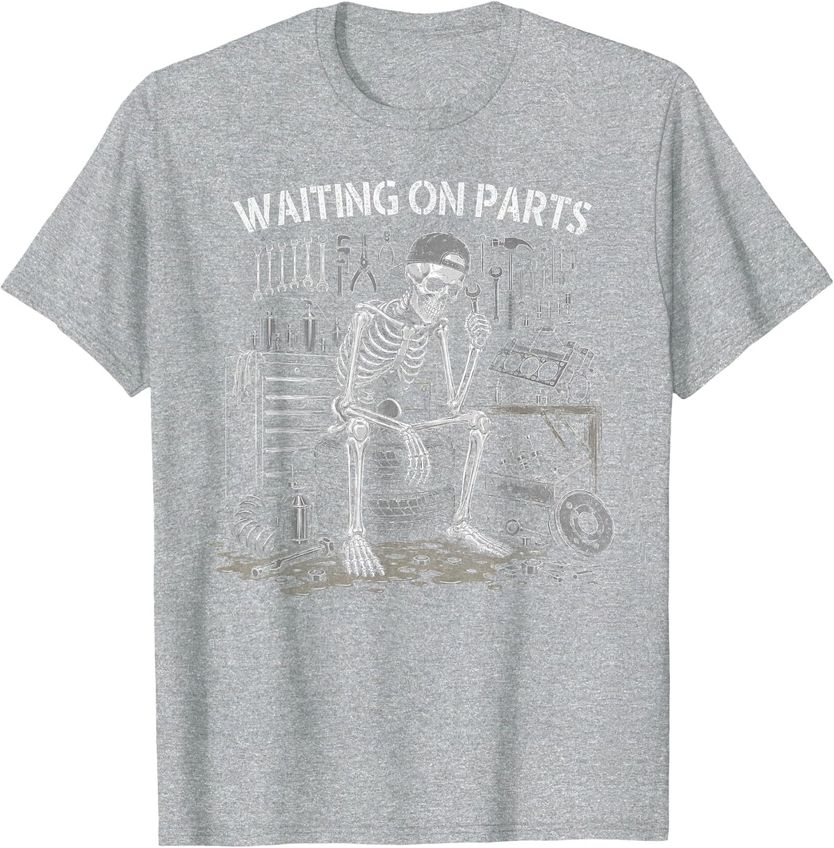 Funny Waiting On Parts Mechanic Skeleton Auto Repair Life T-Shirt - Heather Grey