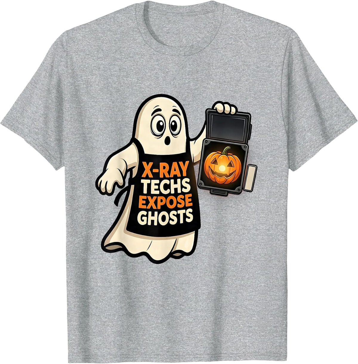 Men's X-Ray Techs Expose Ghosts Cartoon Radiology Tech Halloween T-Shirt - Heather Grey