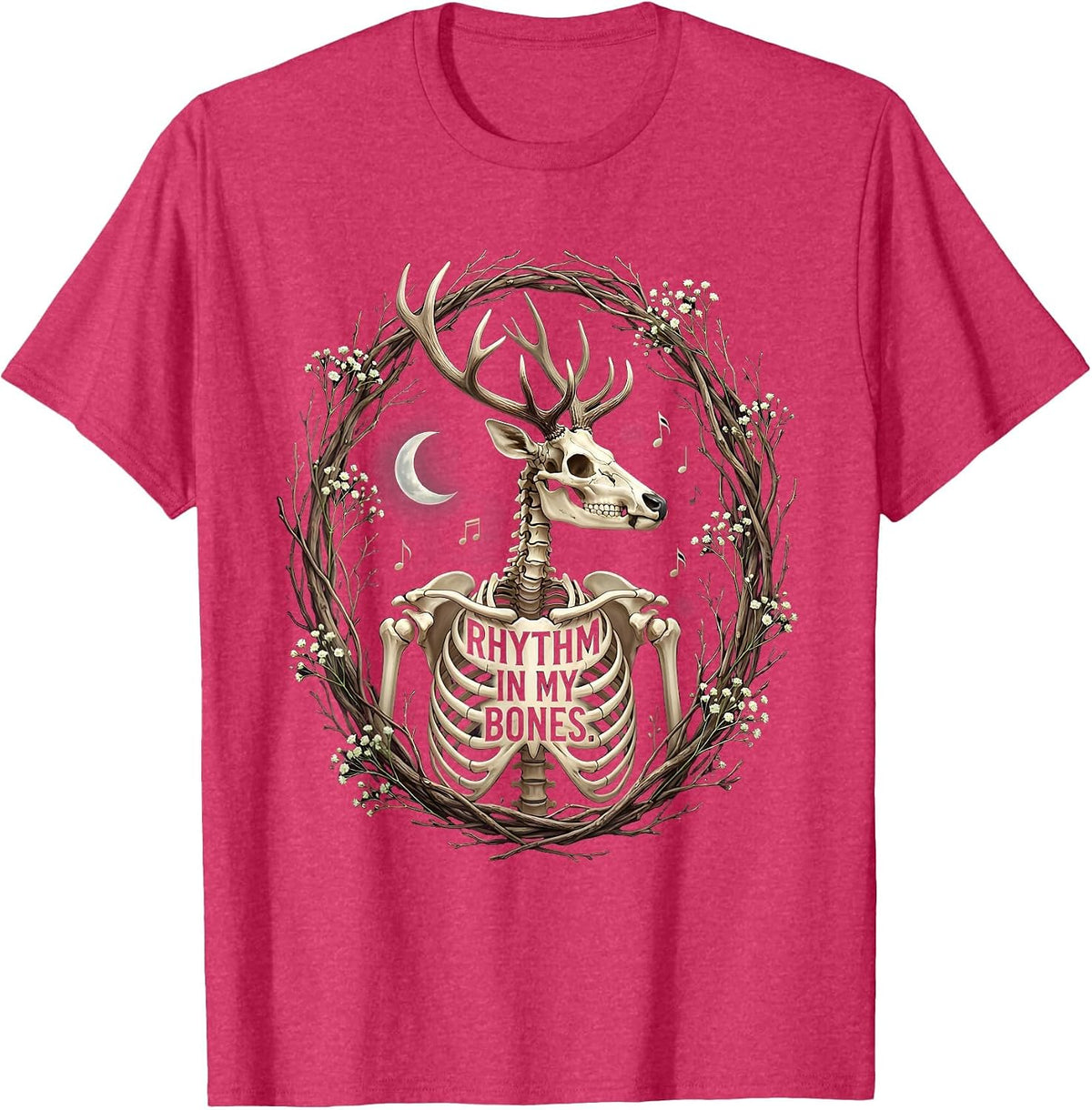 Rhythm In My Bones Skeleton Rock Band Design T-Shirt - Red Heather