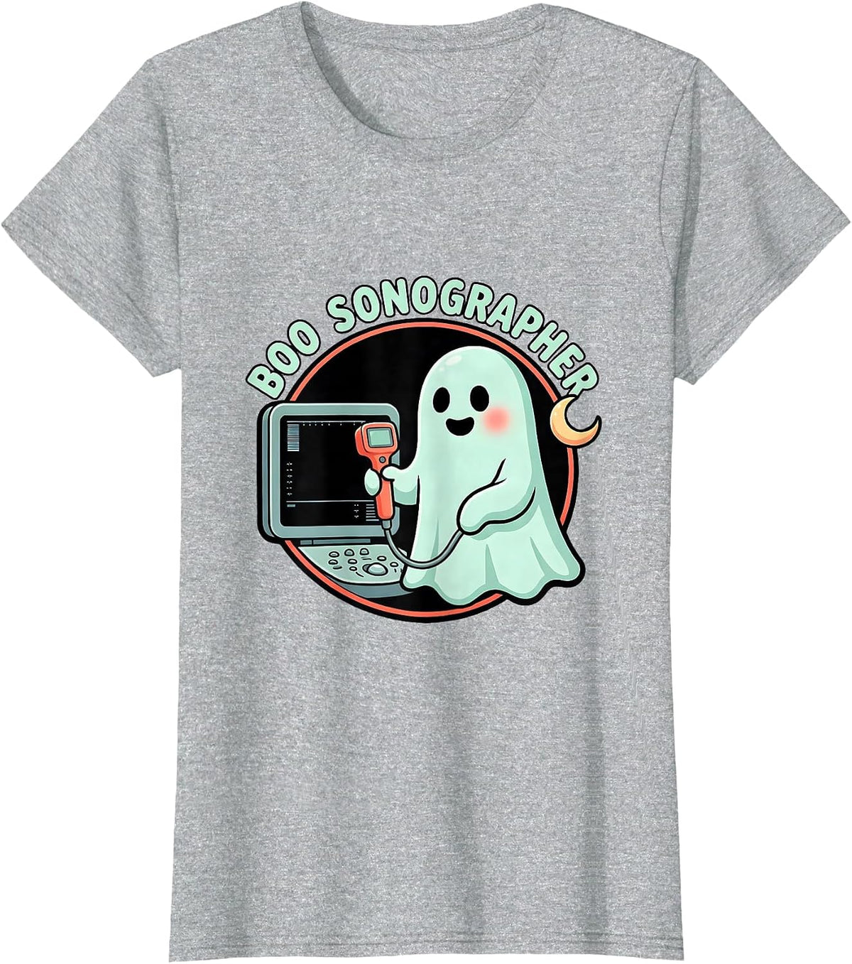 Boo Sonographer Cute Ghost Ultrasound Tech Halloween Humor T-Shirt - Heather Grey