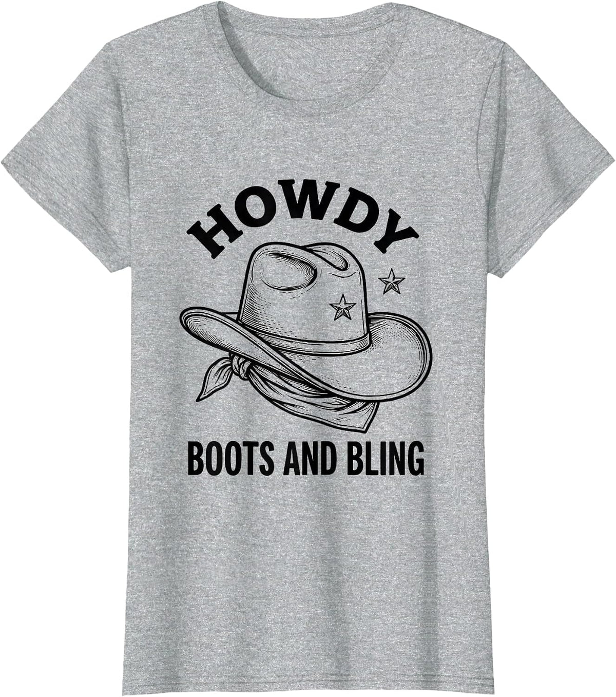 Howdy, Boots and Bling Funny Cowgirl Western Rodeo Gift T-Shirt - Heather Grey
