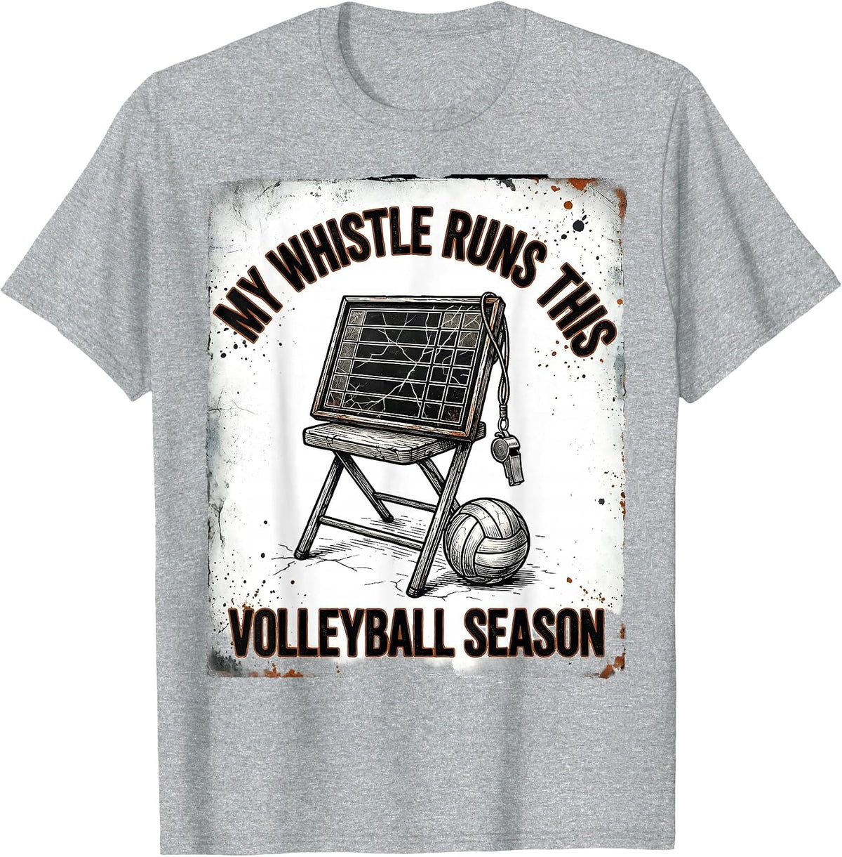 Men's My Whistle Runs This Volleyball Season Distressed Messy Bun T-Shirt - Heather Grey