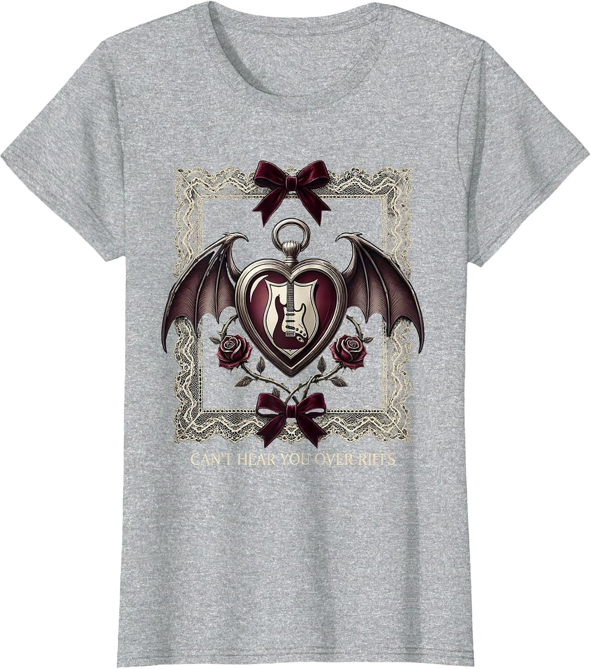Can't Hear You Over Riffs Heavy Metal Design T-Shirt - Heather Grey