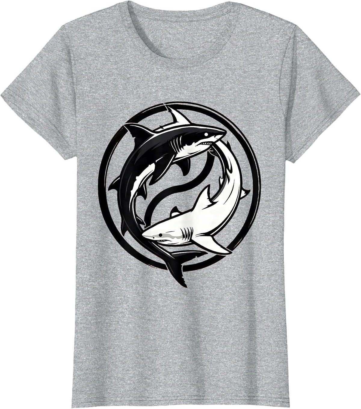 Women's Shark Yin Yang Balance Harmony Ocean Design T-Shirt - Heather Grey