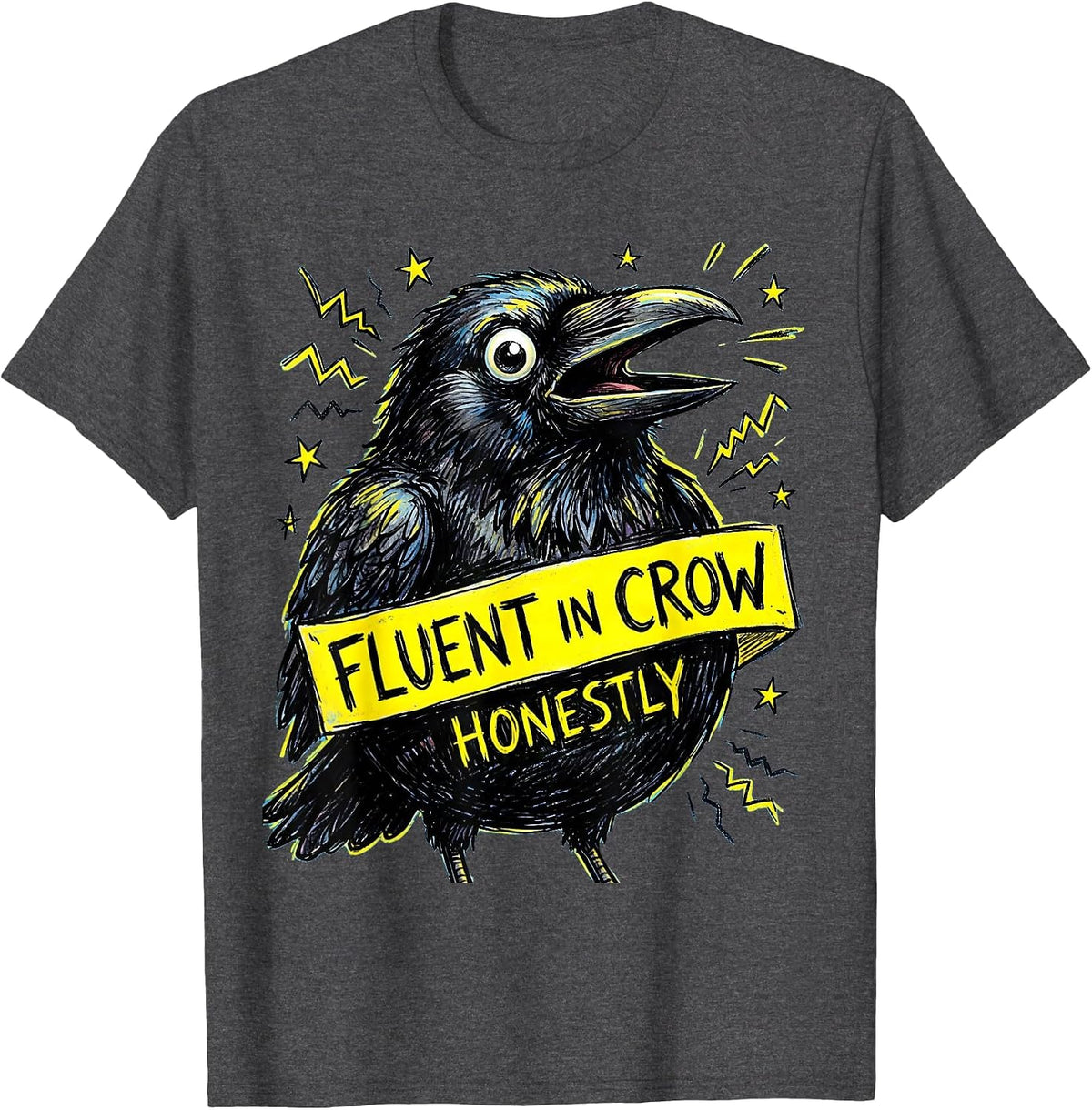 Men's Fluent In Crow Funny Crow Lover Design T-Shirt - Dark Heather Grey