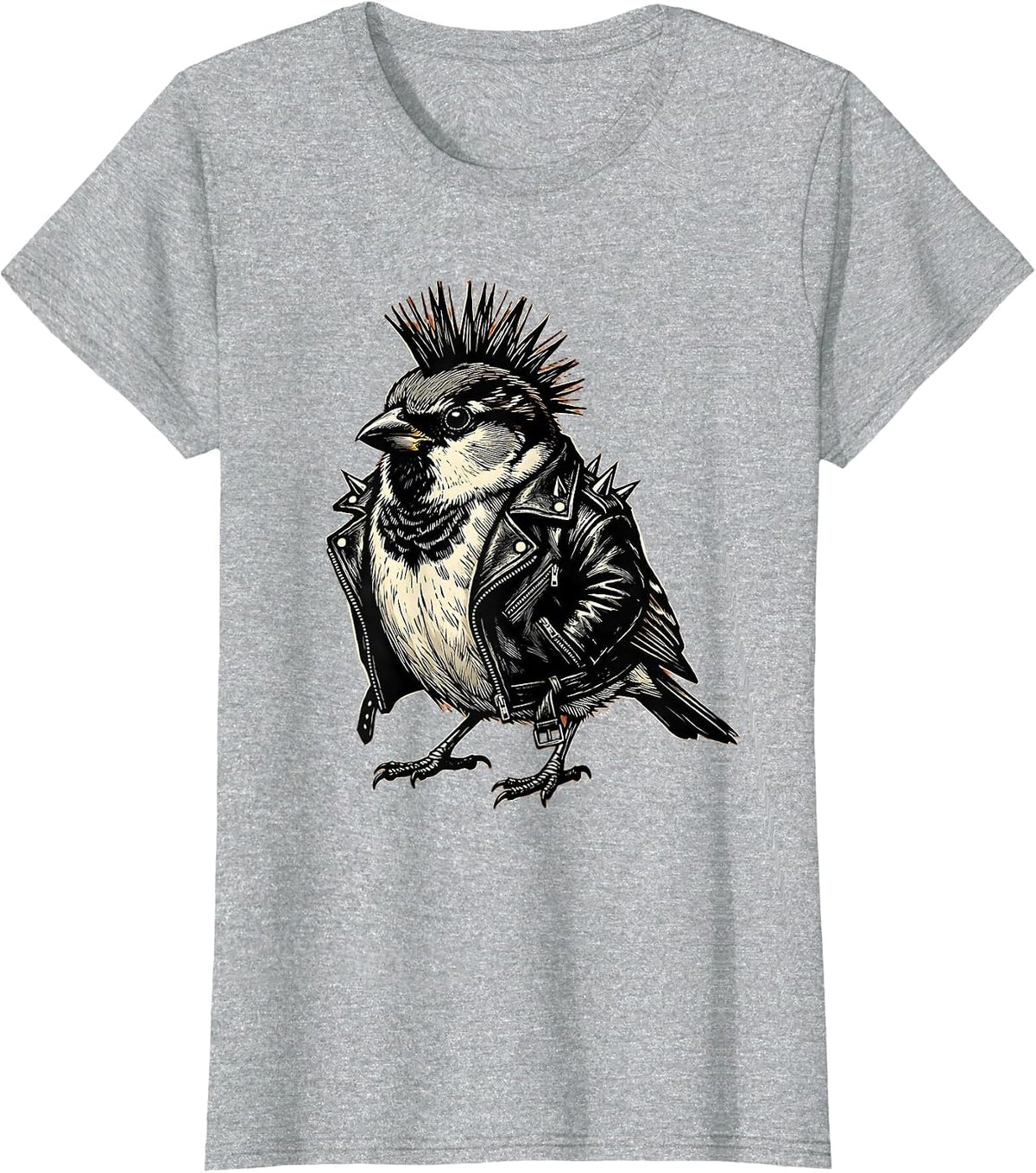 Little Pecker Club Punk Bird Mohawk Graphic T-Shirt - Heather Grey