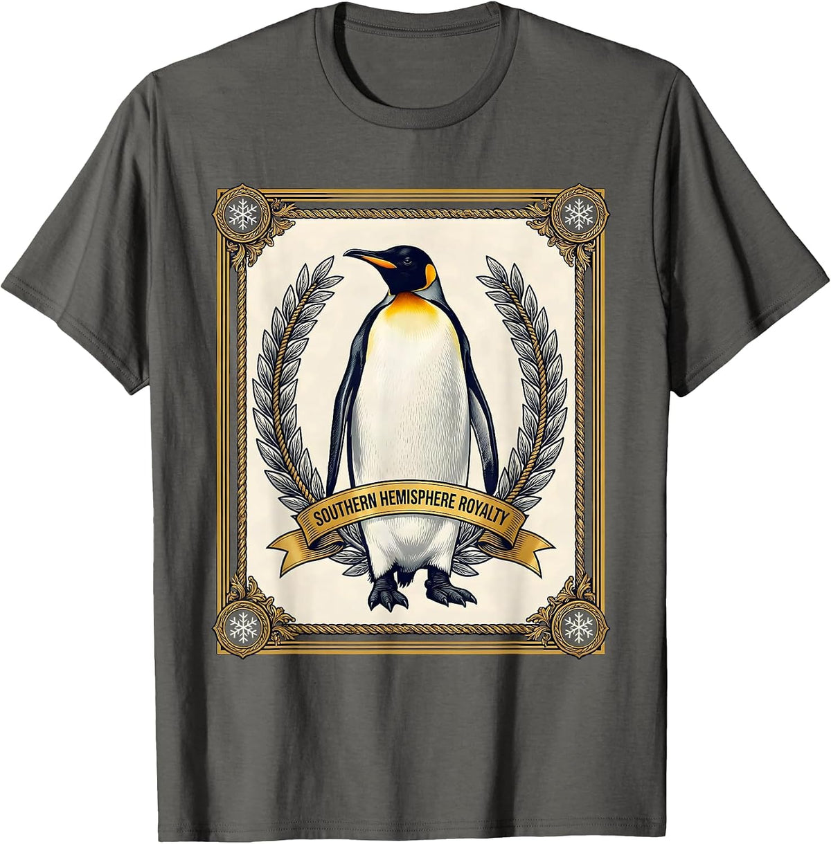 Men's Southern Hemisphere Royalty Penguin Design T-Shirt - Asphalt Grey