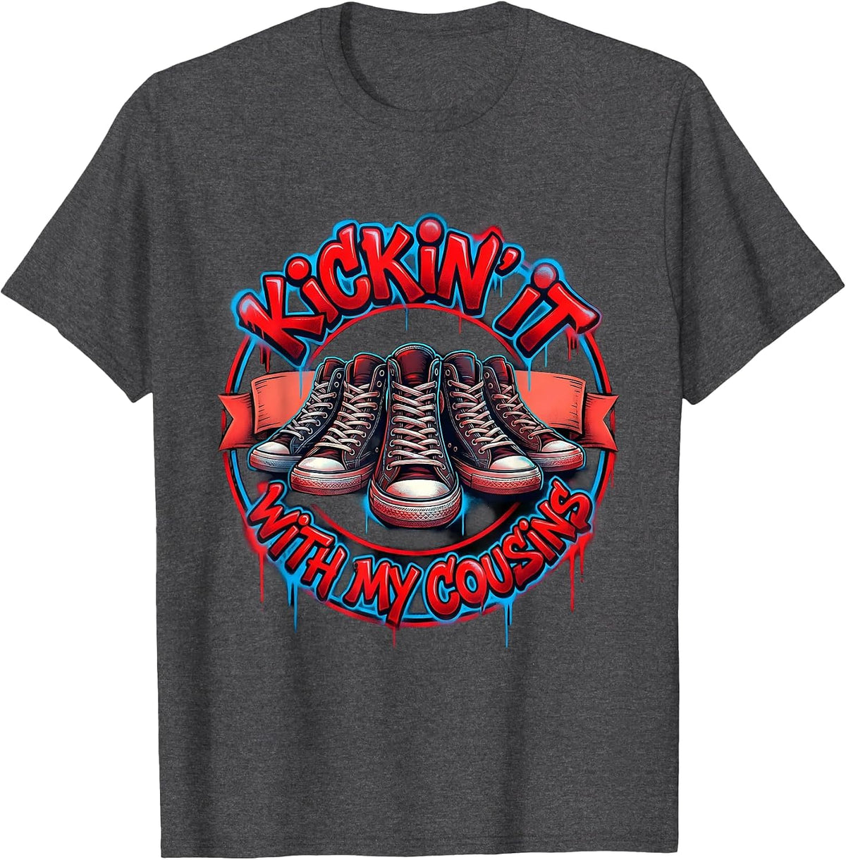 Men's Kickin It With My Cousins Graffiti Family Reunion Matching T-Shirt - Dark Heather Grey