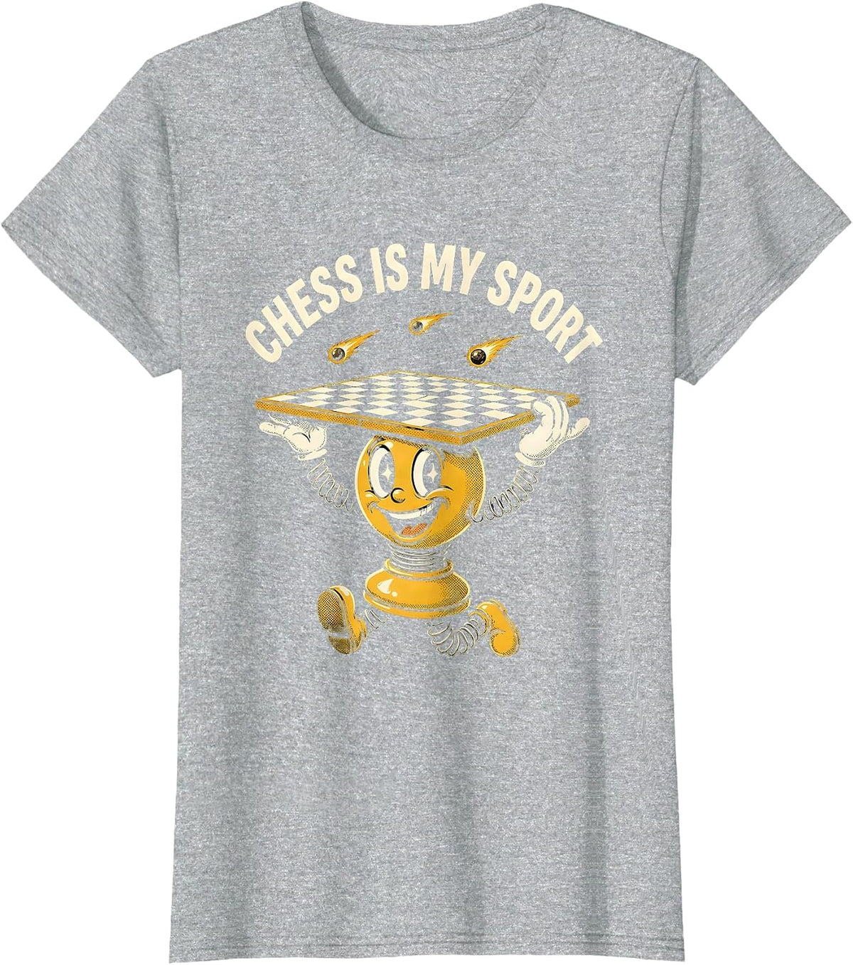 Women's Chess Is My Sport Retro Cartoon Chess Player Lover Humor T-Shirt - Heather Grey