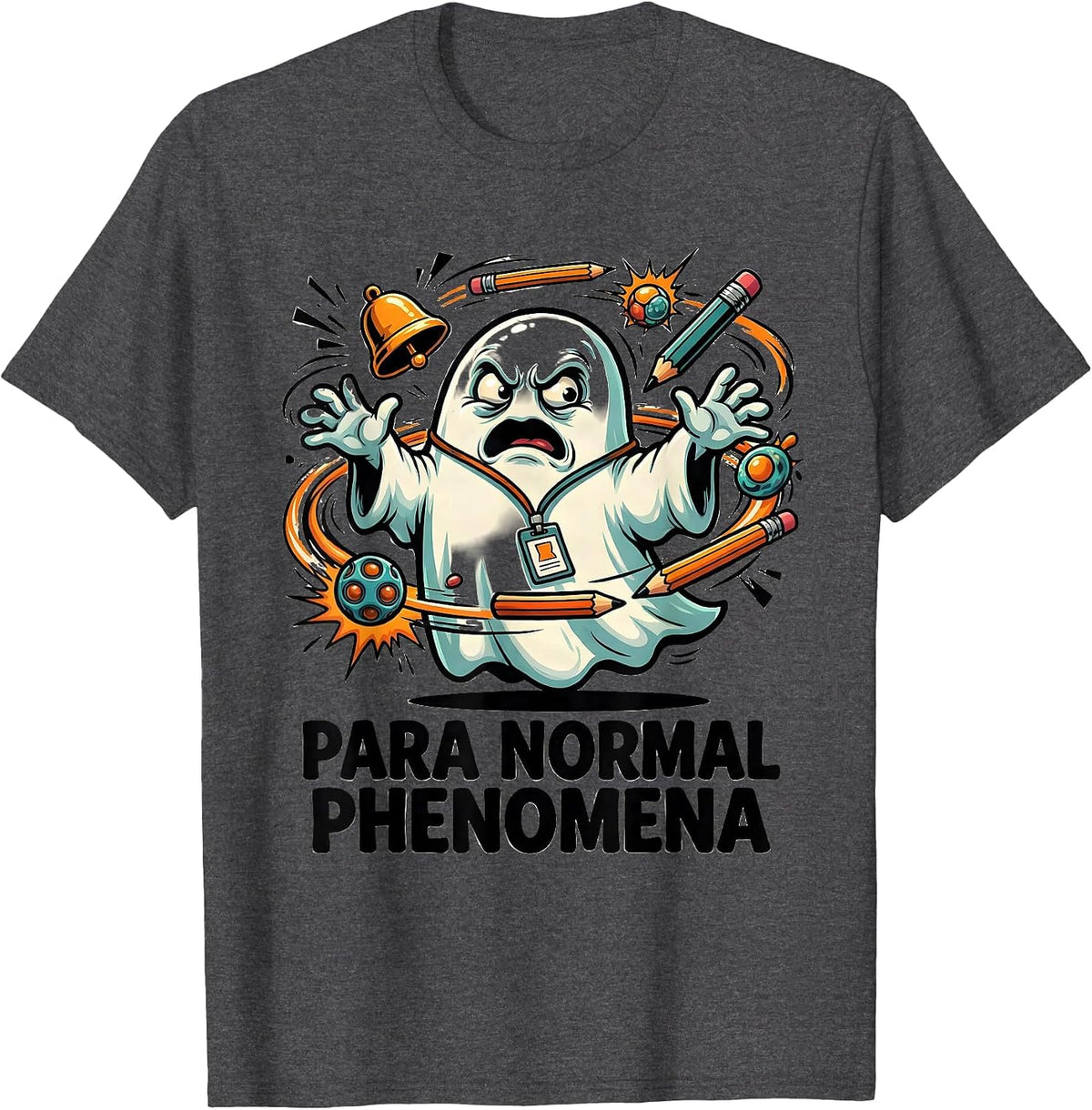 Men's Para Normal Phenomena Cartoon Ghost Paraprofessional T-Shirt - Dark Heather Grey