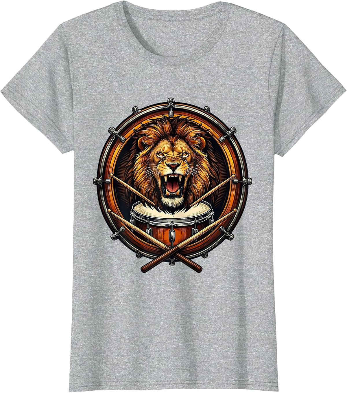 Roaring Lion Bass Drum Concert Graphic Tee T-Shirt - Heather Grey