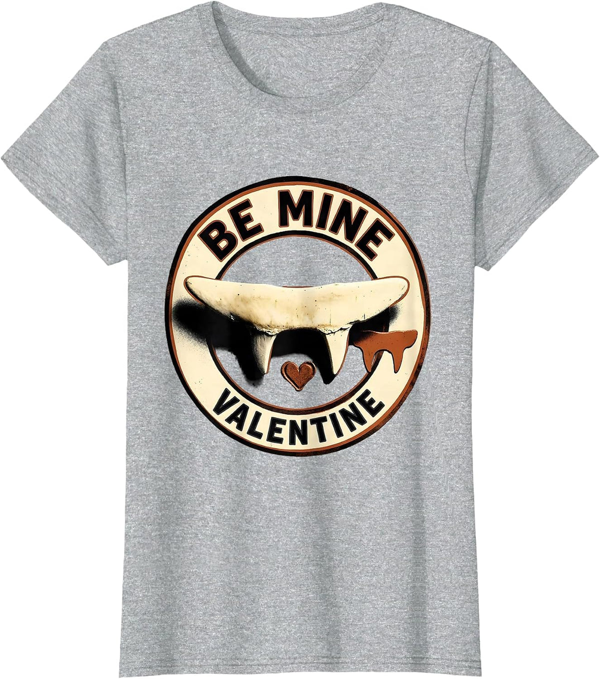 Shark Tooth Screenprint Poster Shark Lover Valentine Gift T-Shirt - Heather Grey