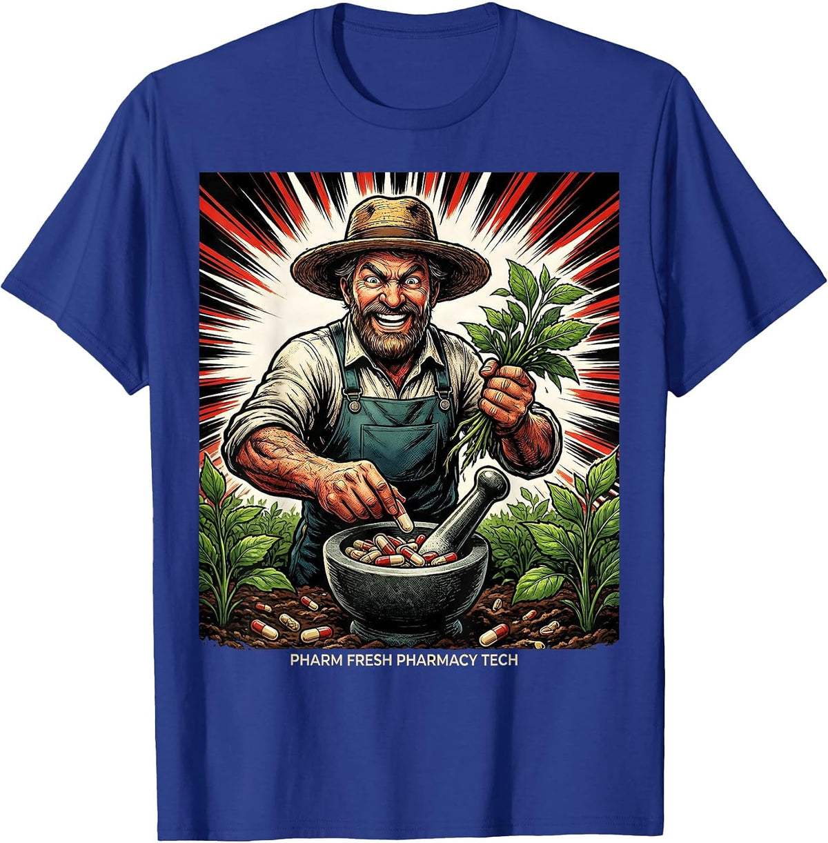 Men's Pharm Fresh Pharmacy Tech Funny Pharmacy Technician Comic T-Shirt - Royal Blue