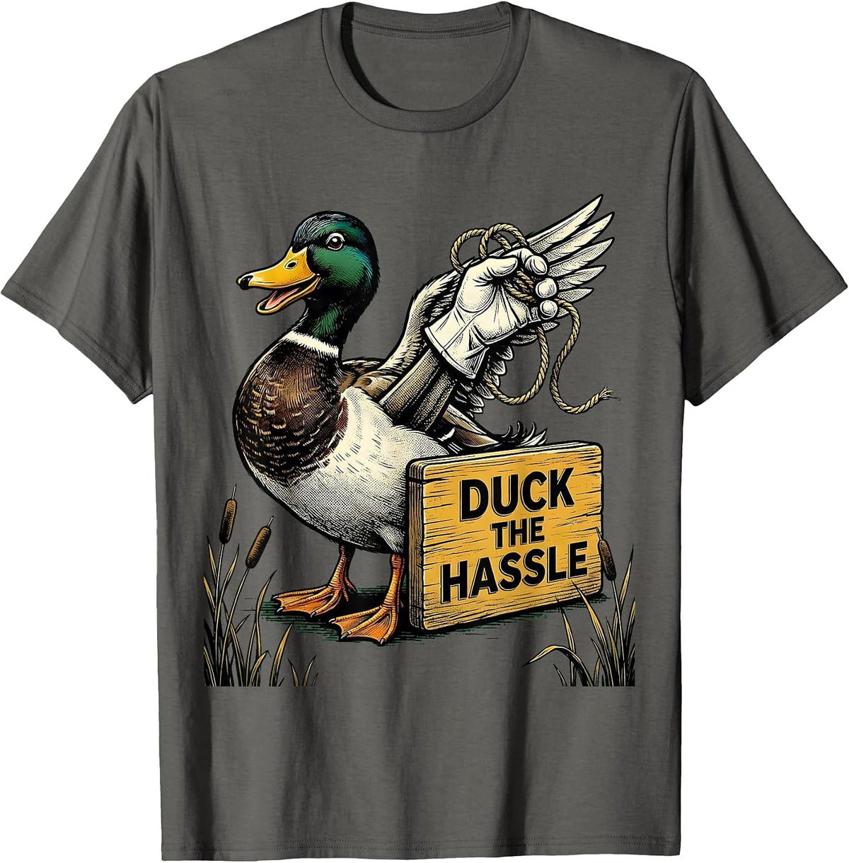 Duck The Hassle Retro Cartoon Duck Hunter Humor Gift T-Shirt - Asphalt Grey